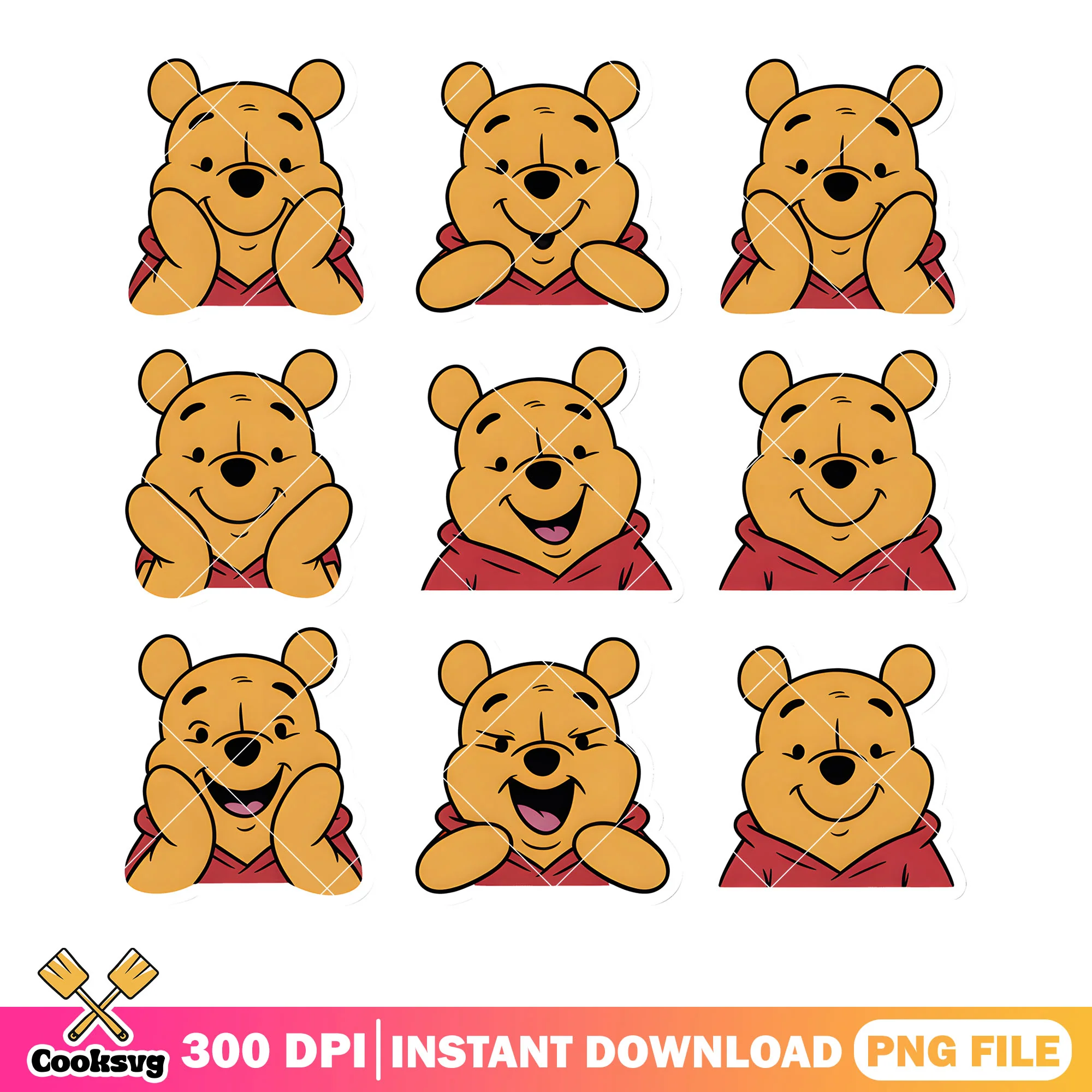 Pooh All emote poster png, cute pooh bear png, pooh poster png