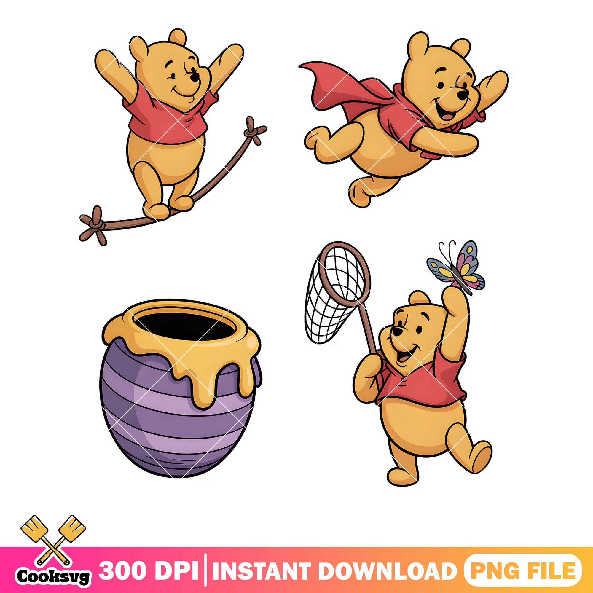 Pooh and hunny poster png, disney pooh bear png, vintage pooh png