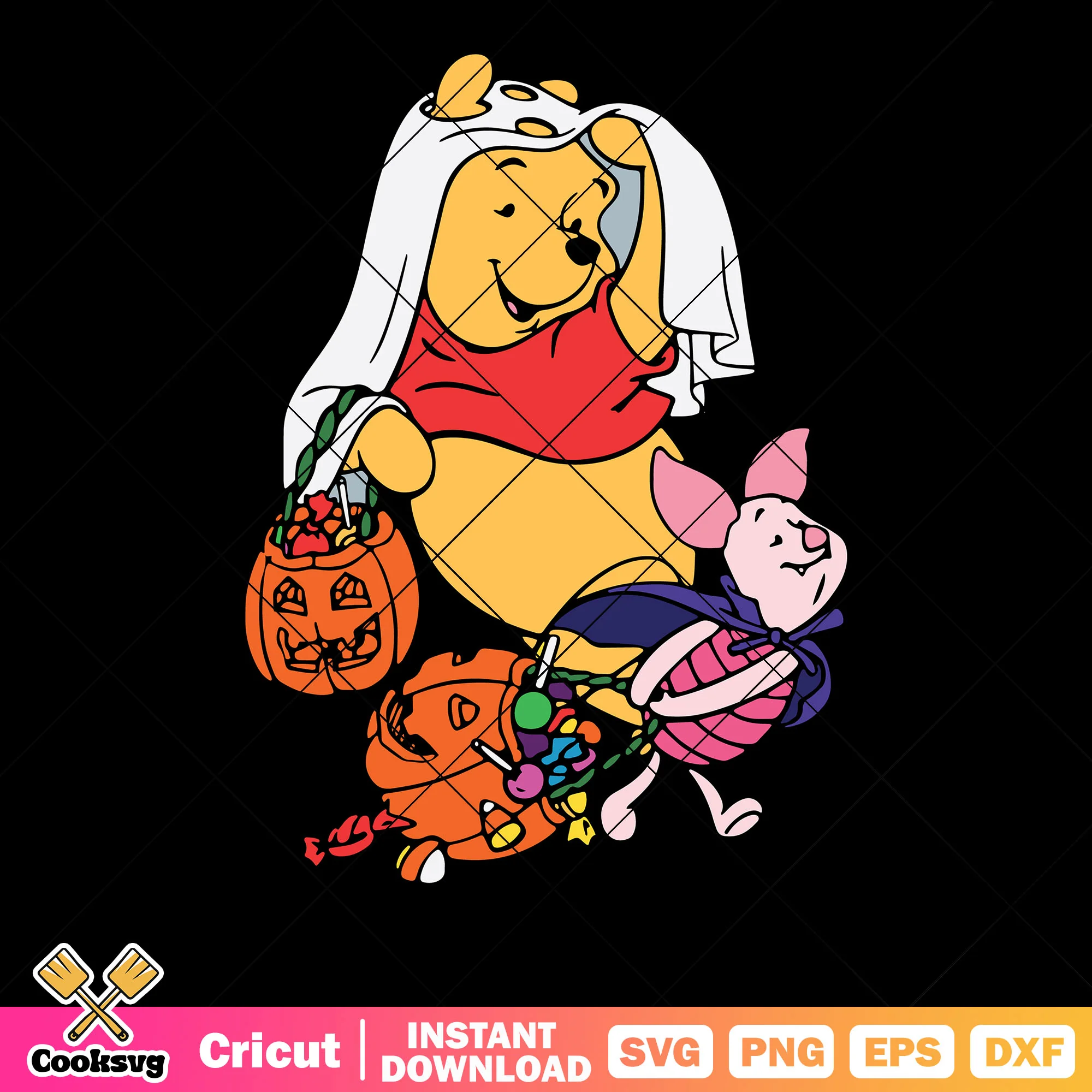 Pooh and piglet svg, jack o lantern svg, ghost blanket svg