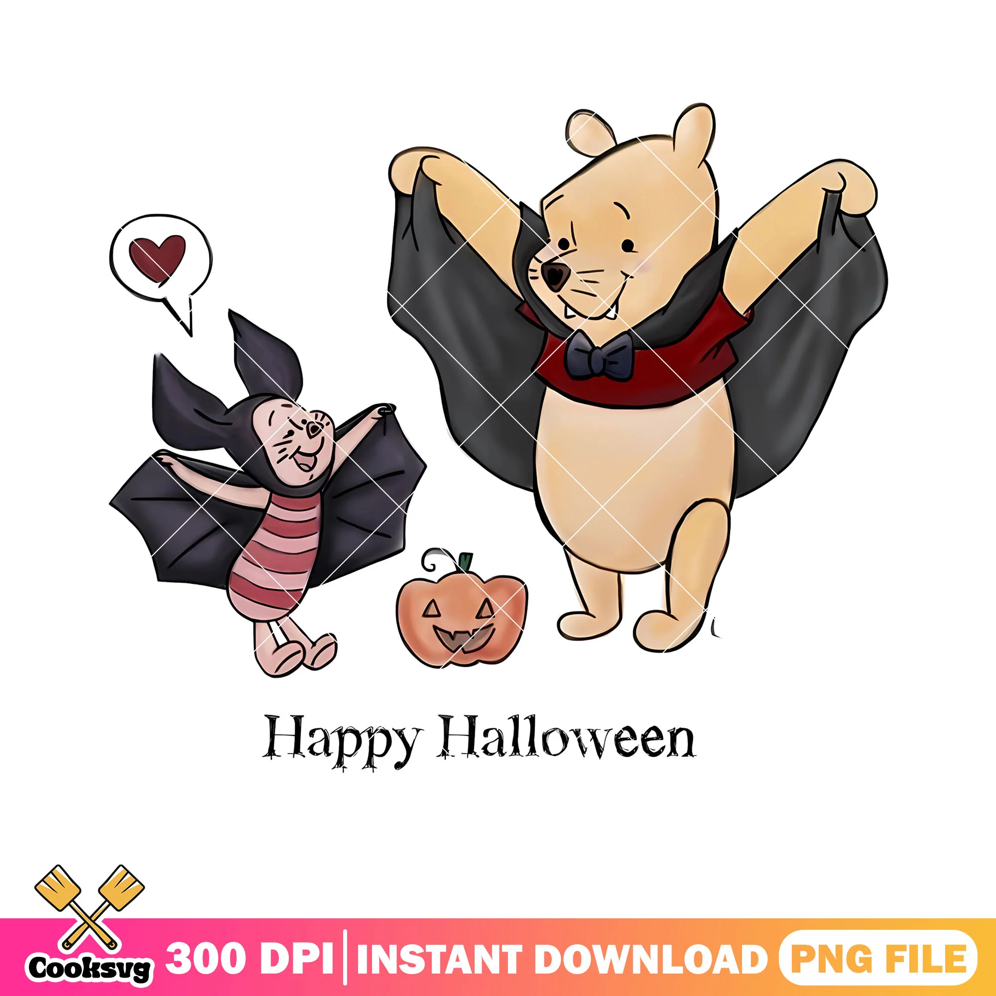 Pooh and piglet vampire costsume png, disney halloween png, wicker pupmkin png
