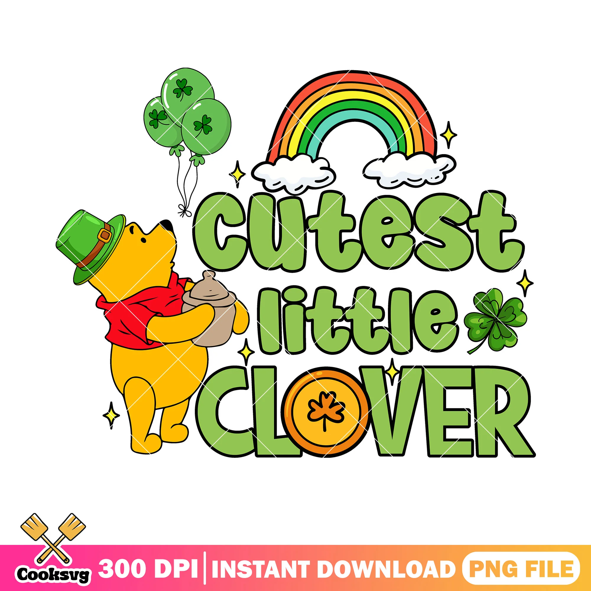 Pooh bear cutest little clover png, four leaf clover png