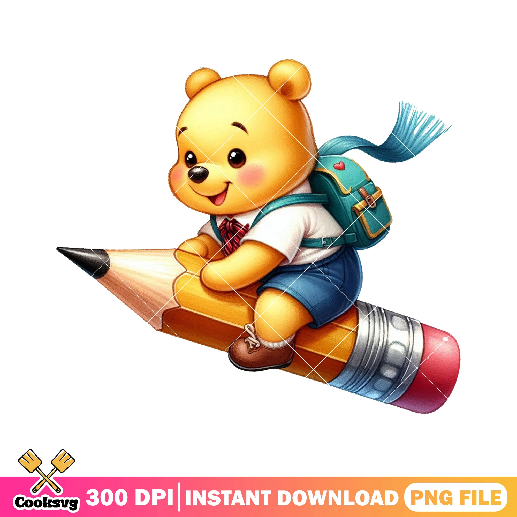 Pooh bear design png, going back to school png, disney cartoon png