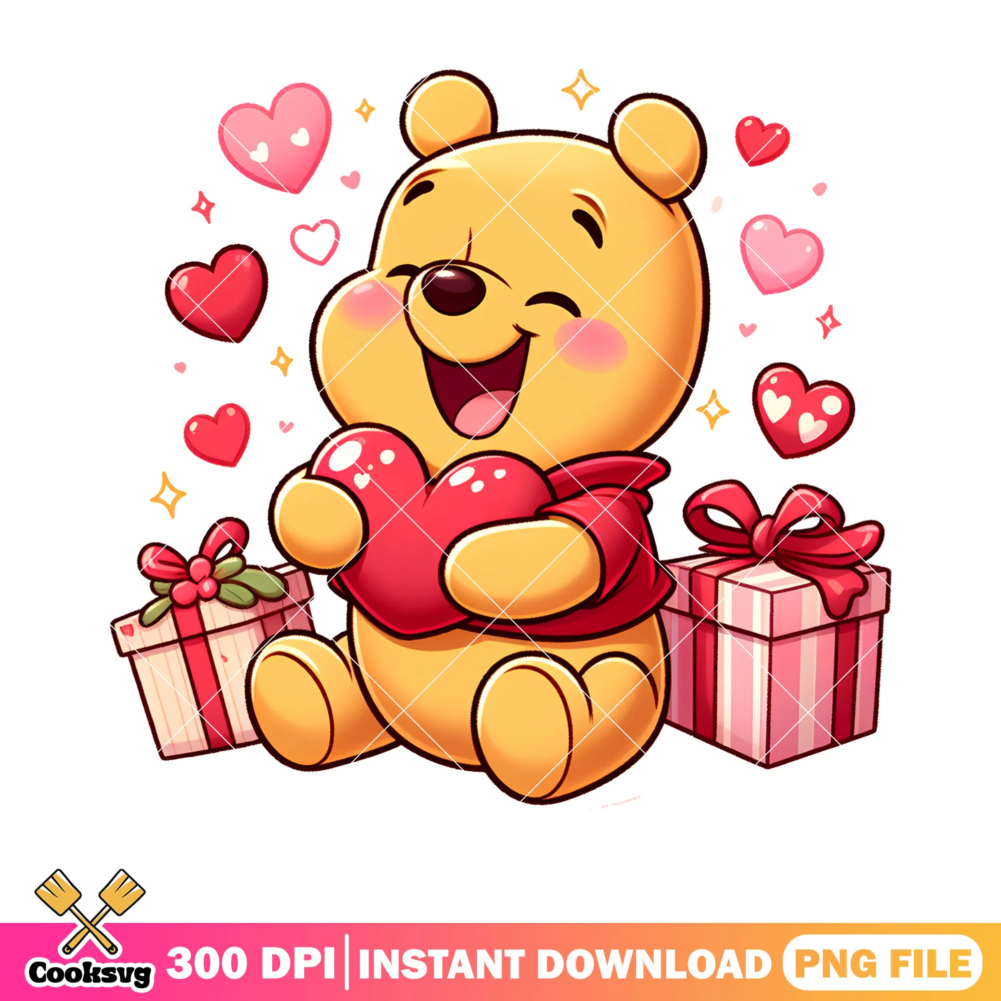Pooh bear valentines png, valentines gifts png, disney valentines png