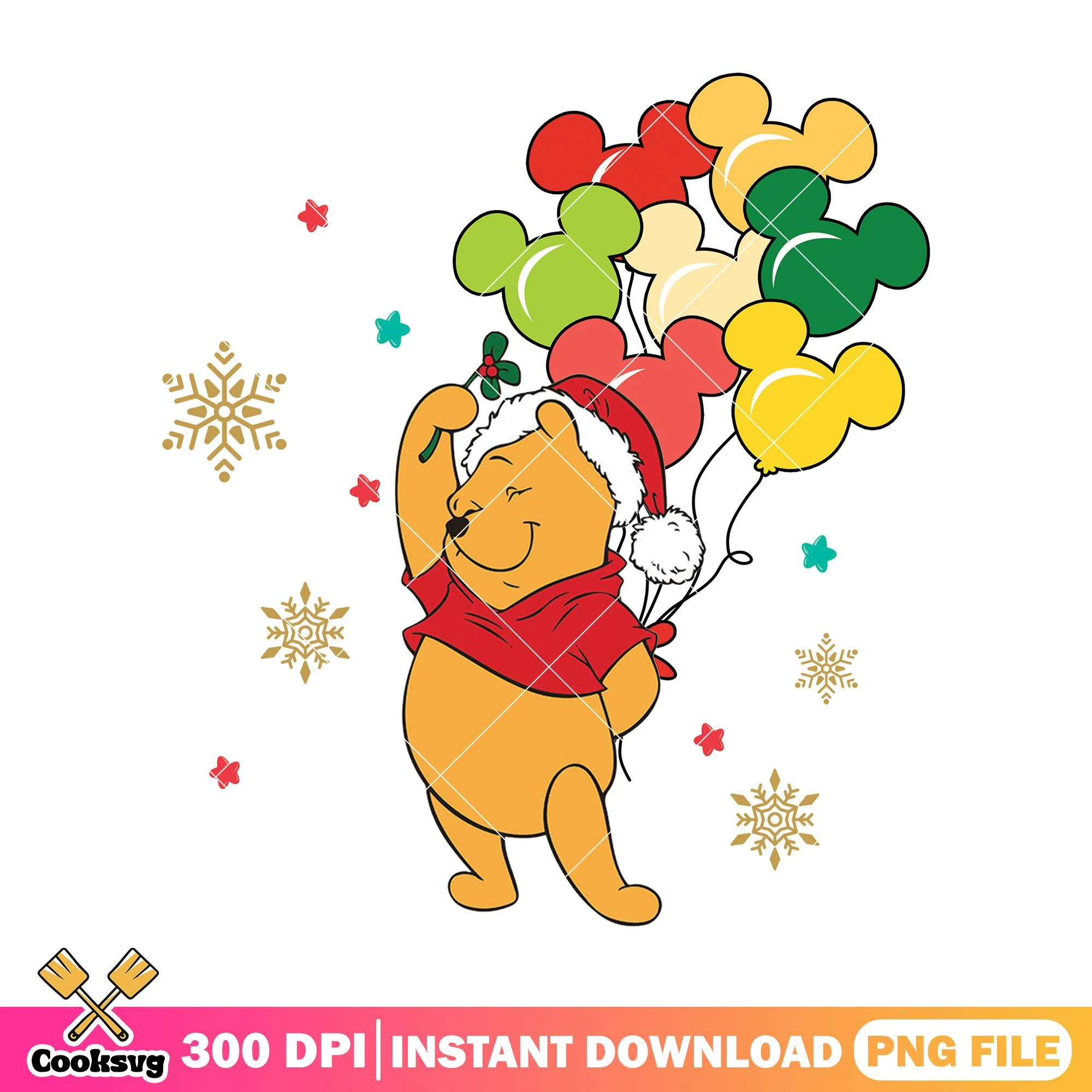 Pooh christmas balloon png, christmas gifts png, pooh the bear png