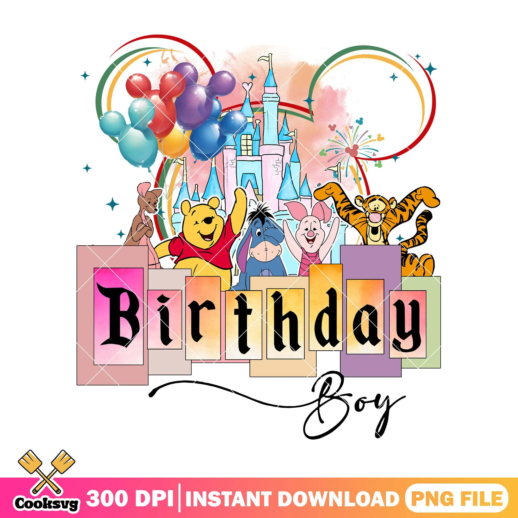 Pooh friends birthday boy png, birthday gifts png, pooh bear png