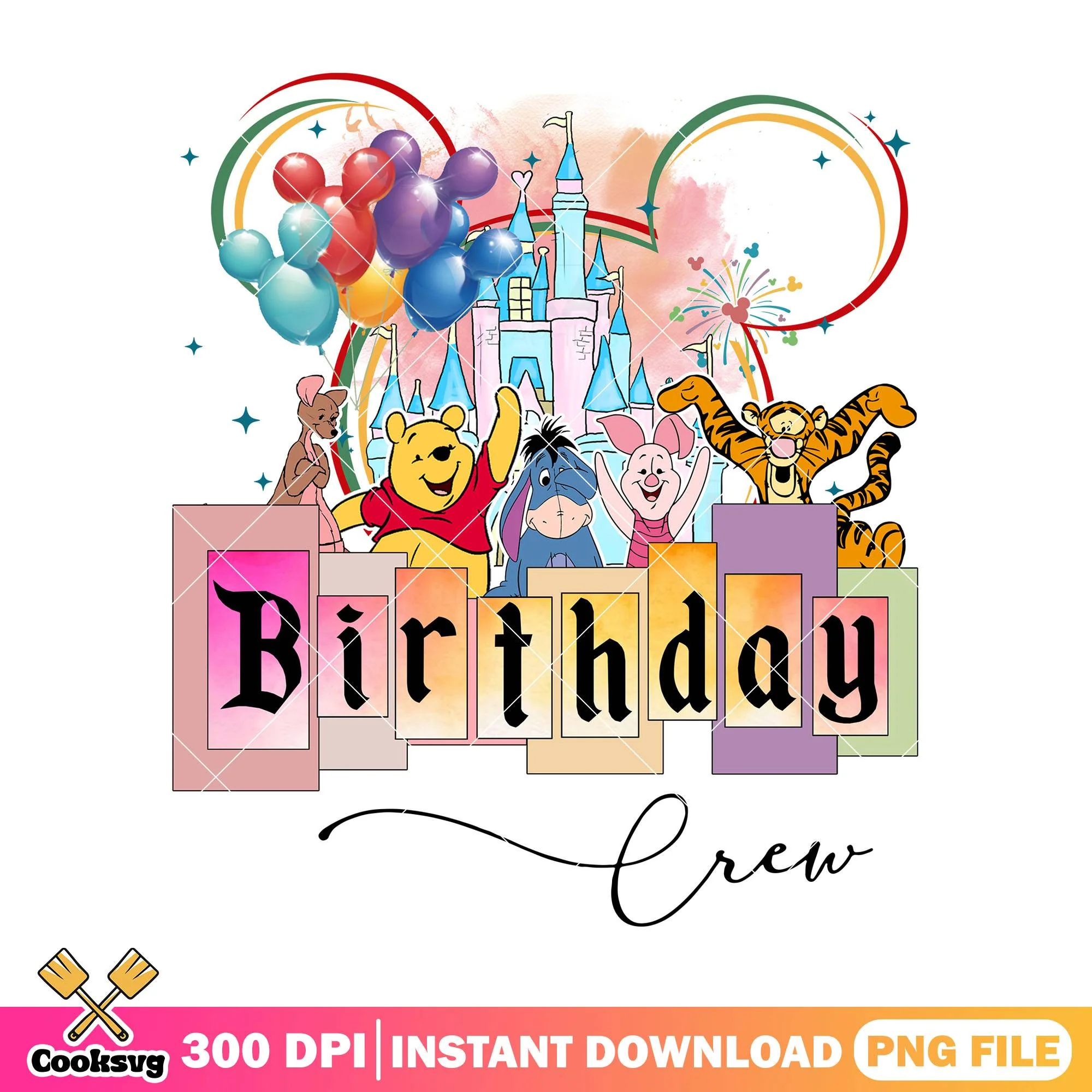 Pooh friends birthday crew png, birthday party png, winnie pooh png