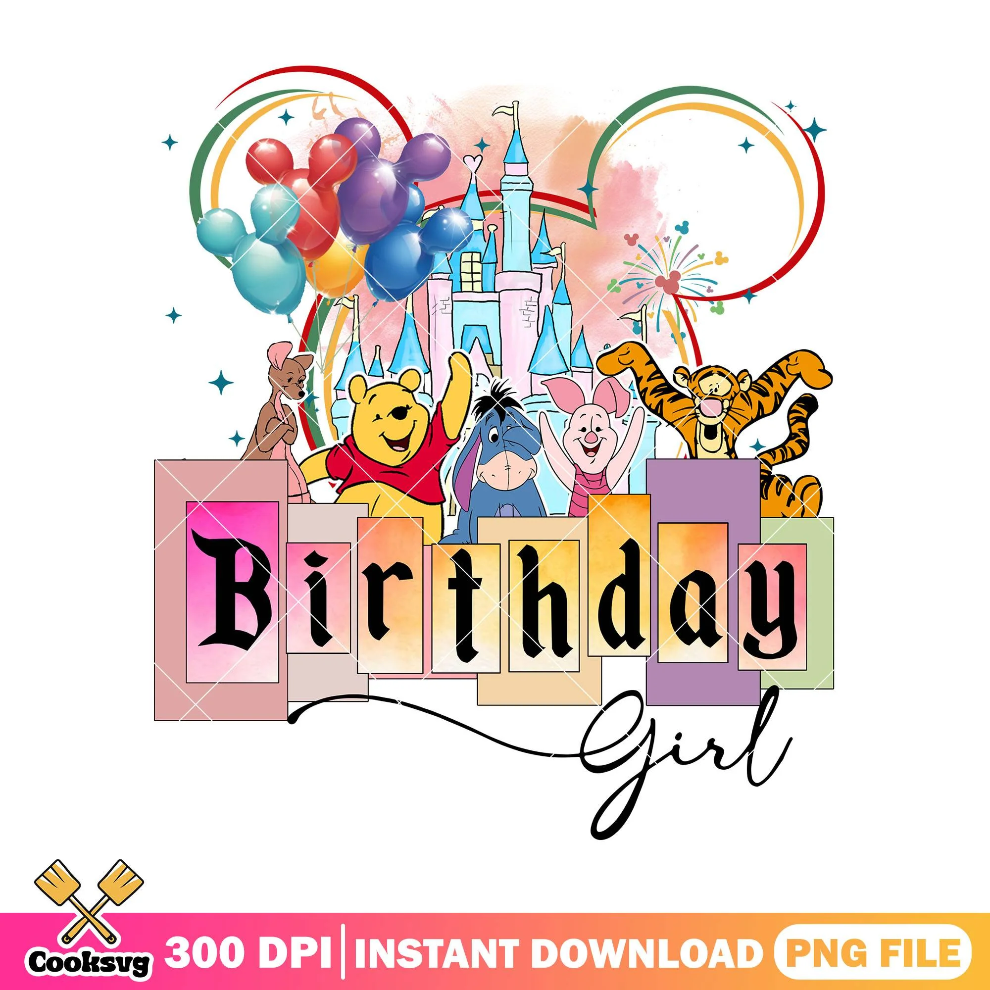 Pooh friends birthday girl png, birthday gifts png, pooh bear png