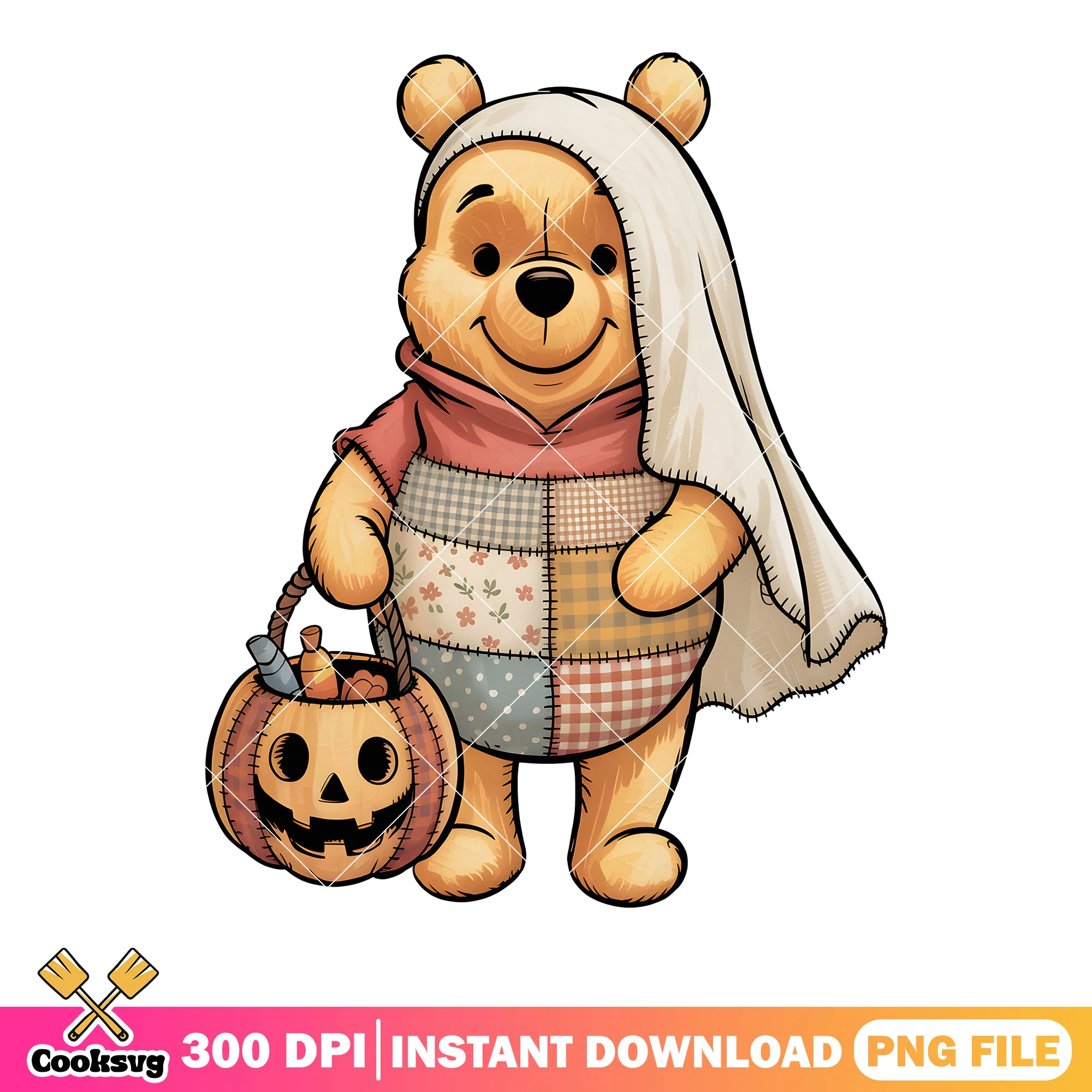 Pooh halloween costume png, trick or treat png, cute pooh bear png