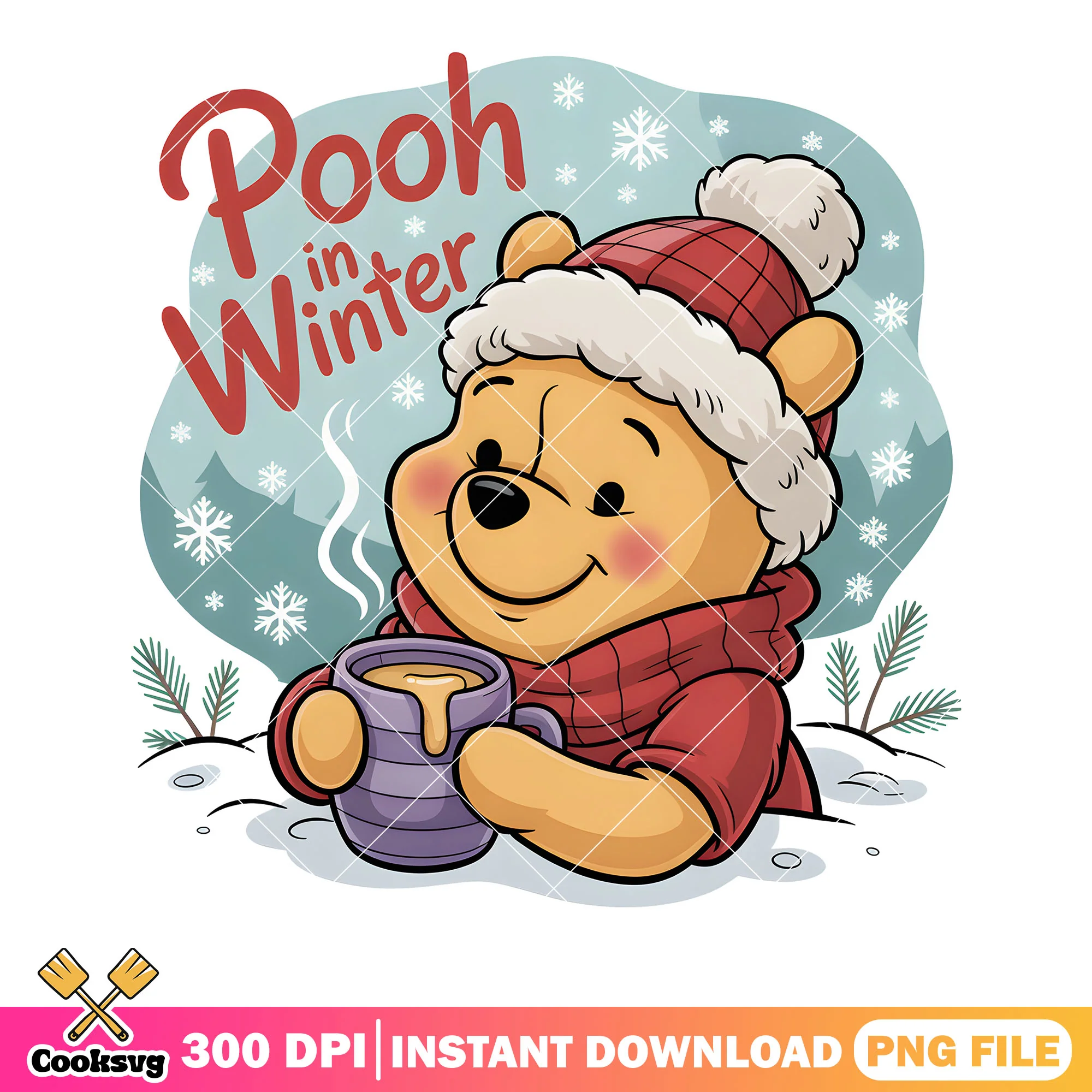 Pooh in the winter png, winter vibes png, winnie the pooh png