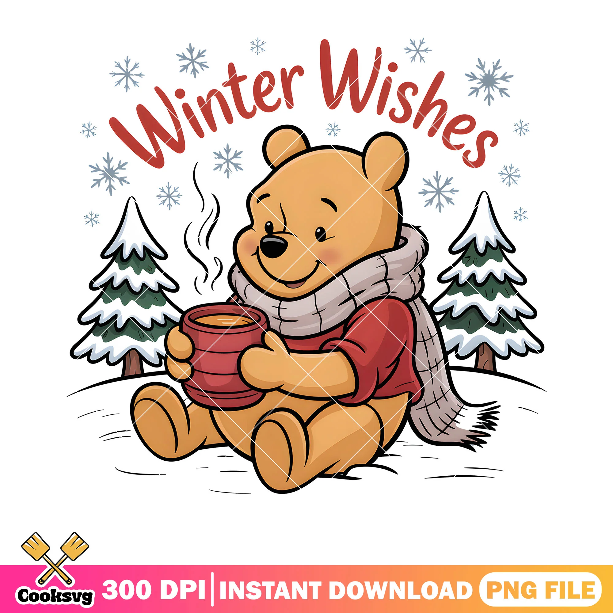 Pooh love the winter png, winnie the pooh png, winter day png