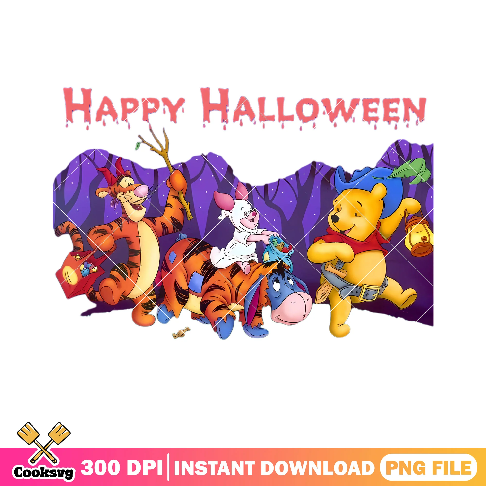 Pooh scary forest png, disney halloween png, winnie the pooh art png