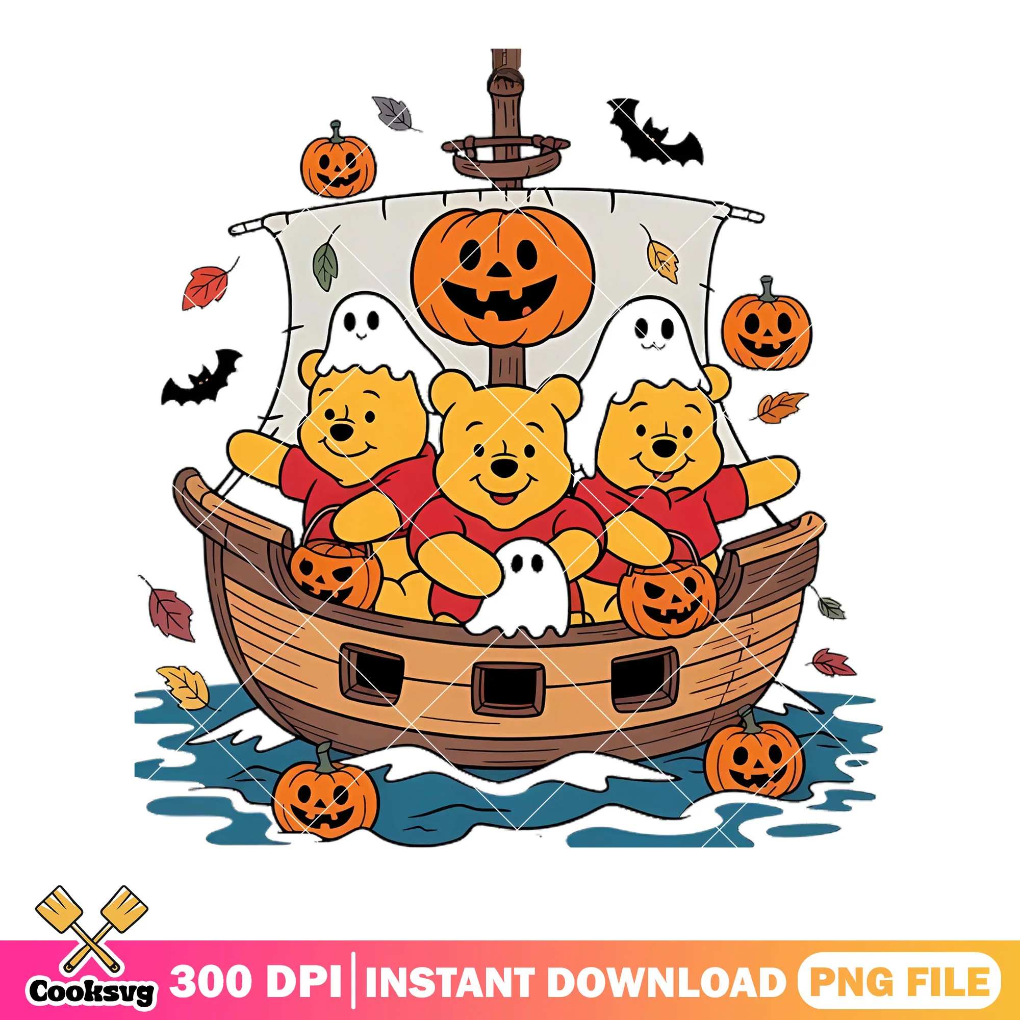 Pooh scary pupmkin png, disney halloween png, pirate ship png