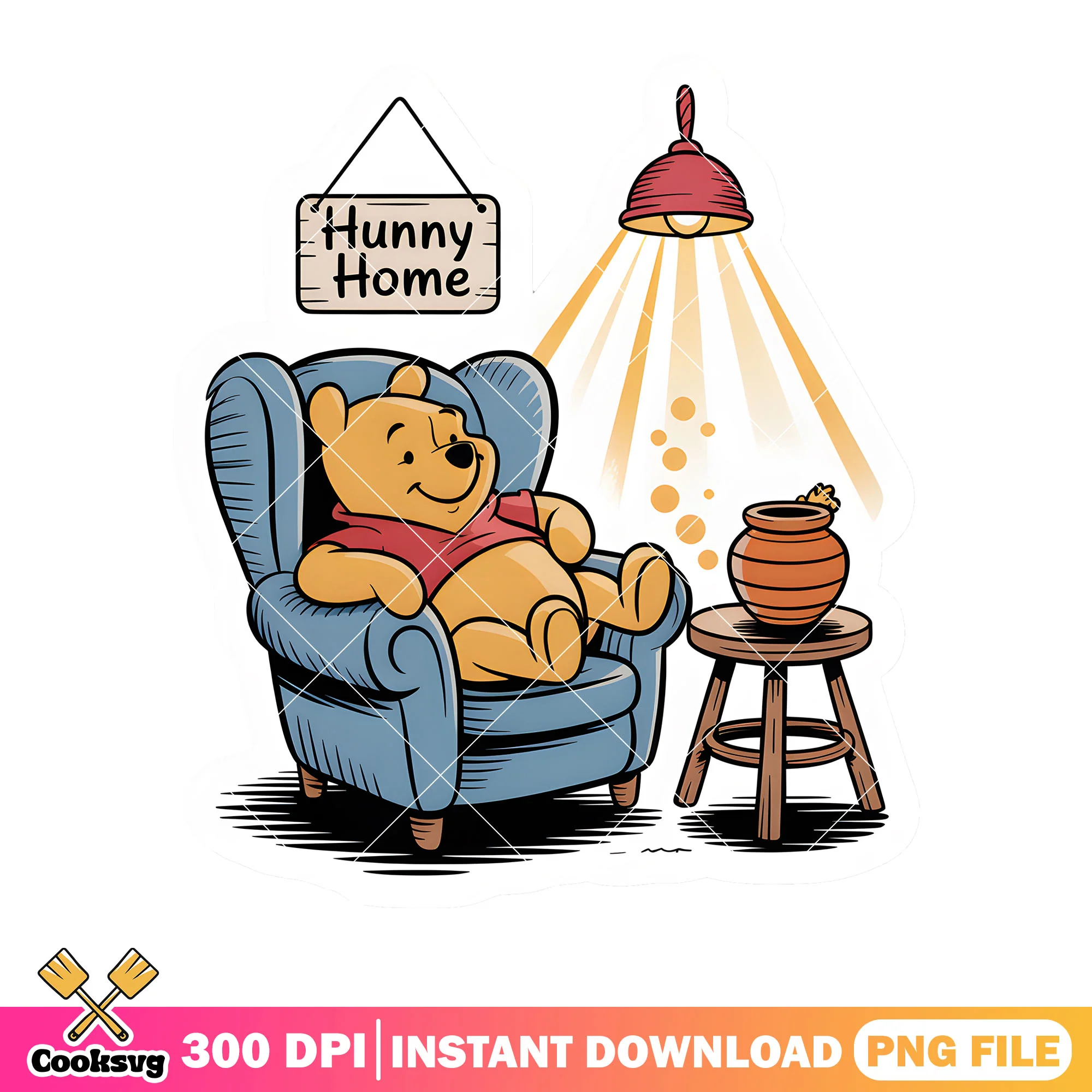 Pooh sofa chillin with hunny png, disney poster png, pooh poster png