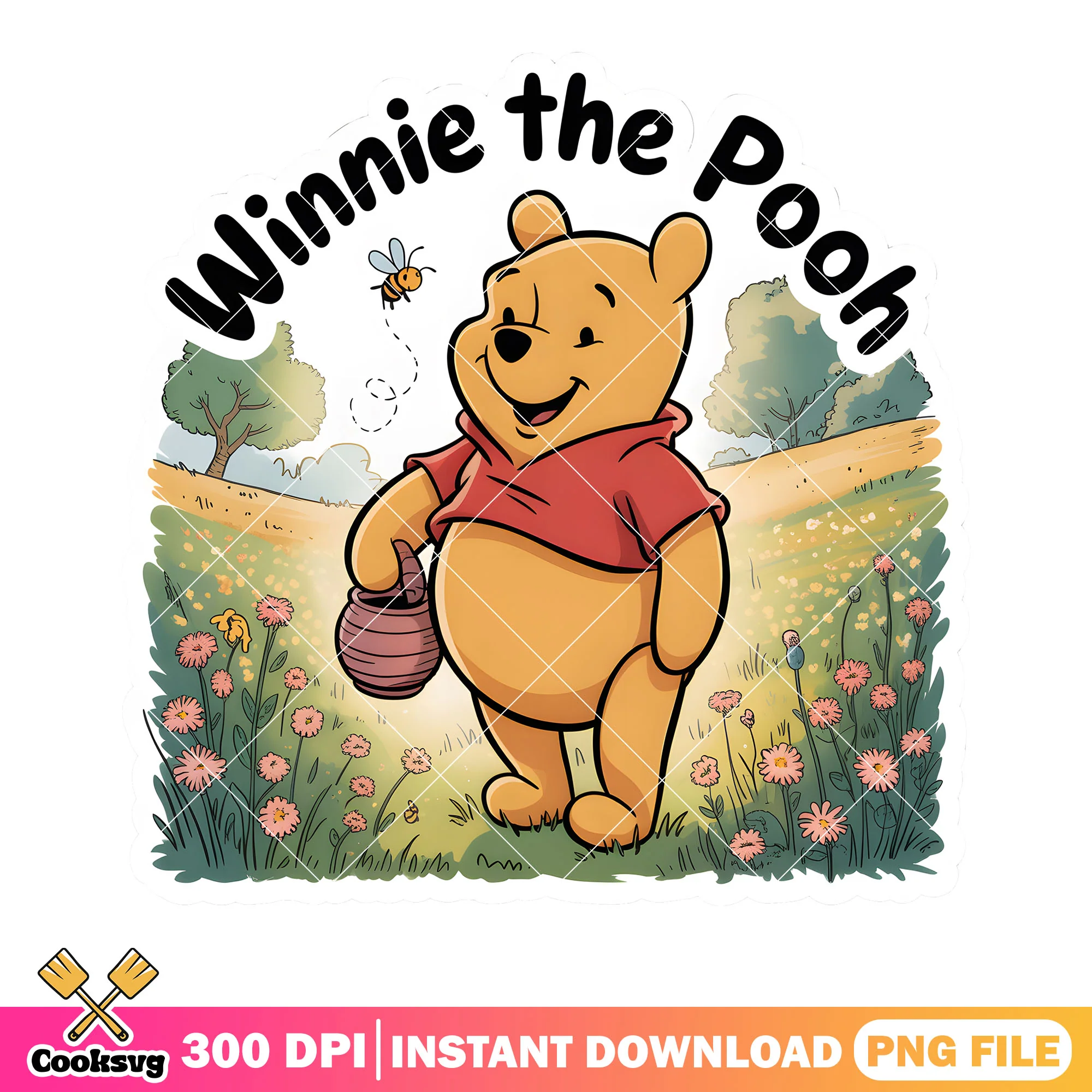 Pooh sticker disney spring png, vintage pooh png, winnie the pooh png