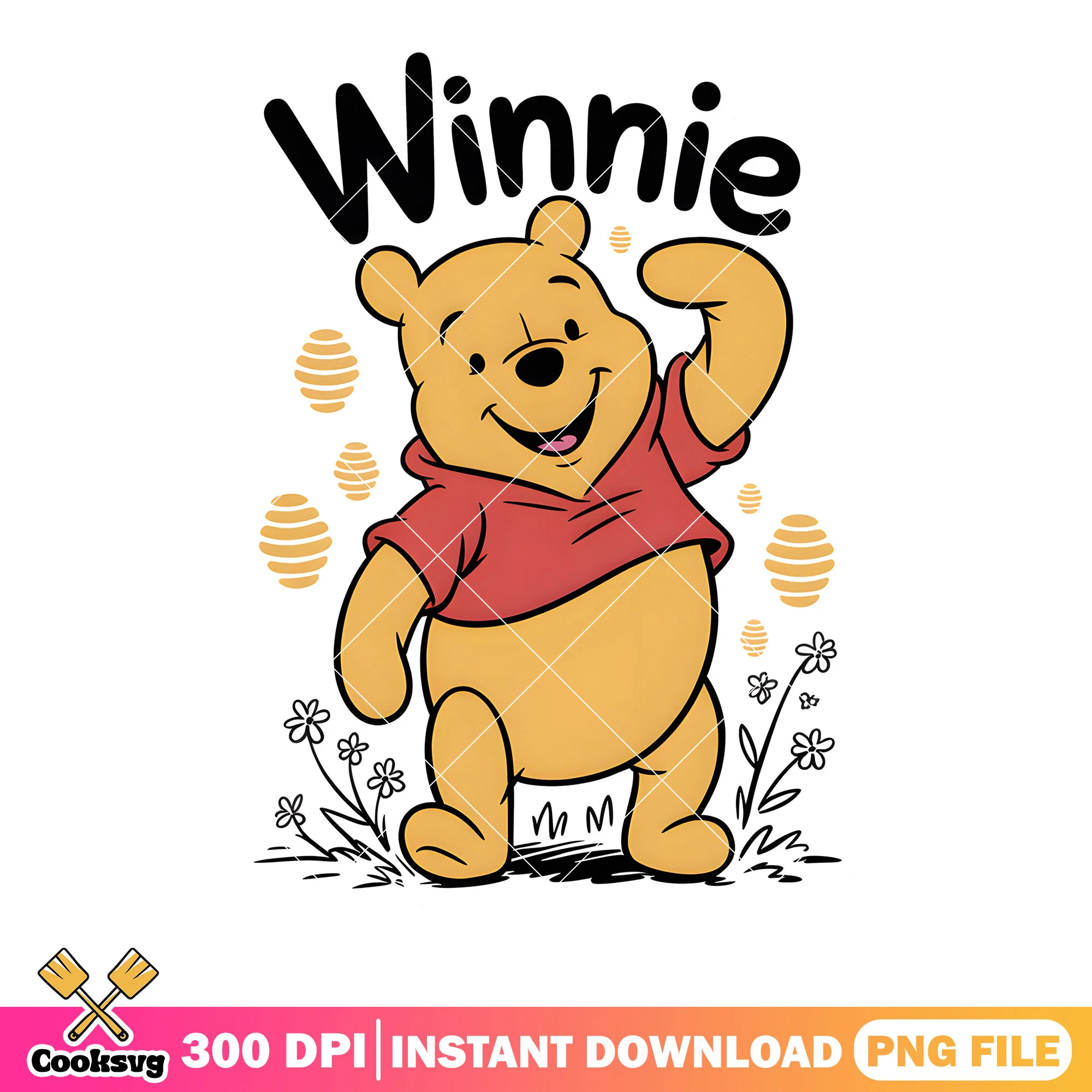 Pooh vibes honey corn poster png, winnie pooh png, vintage pooh png