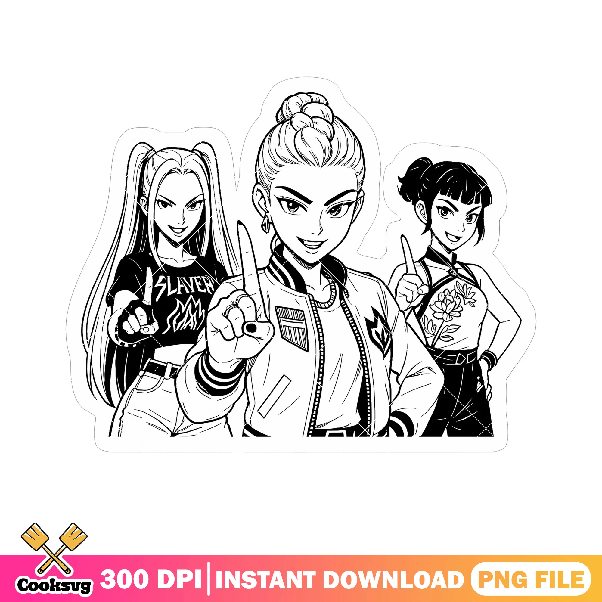 Poster white black png, kpop girls png, anime group girls png