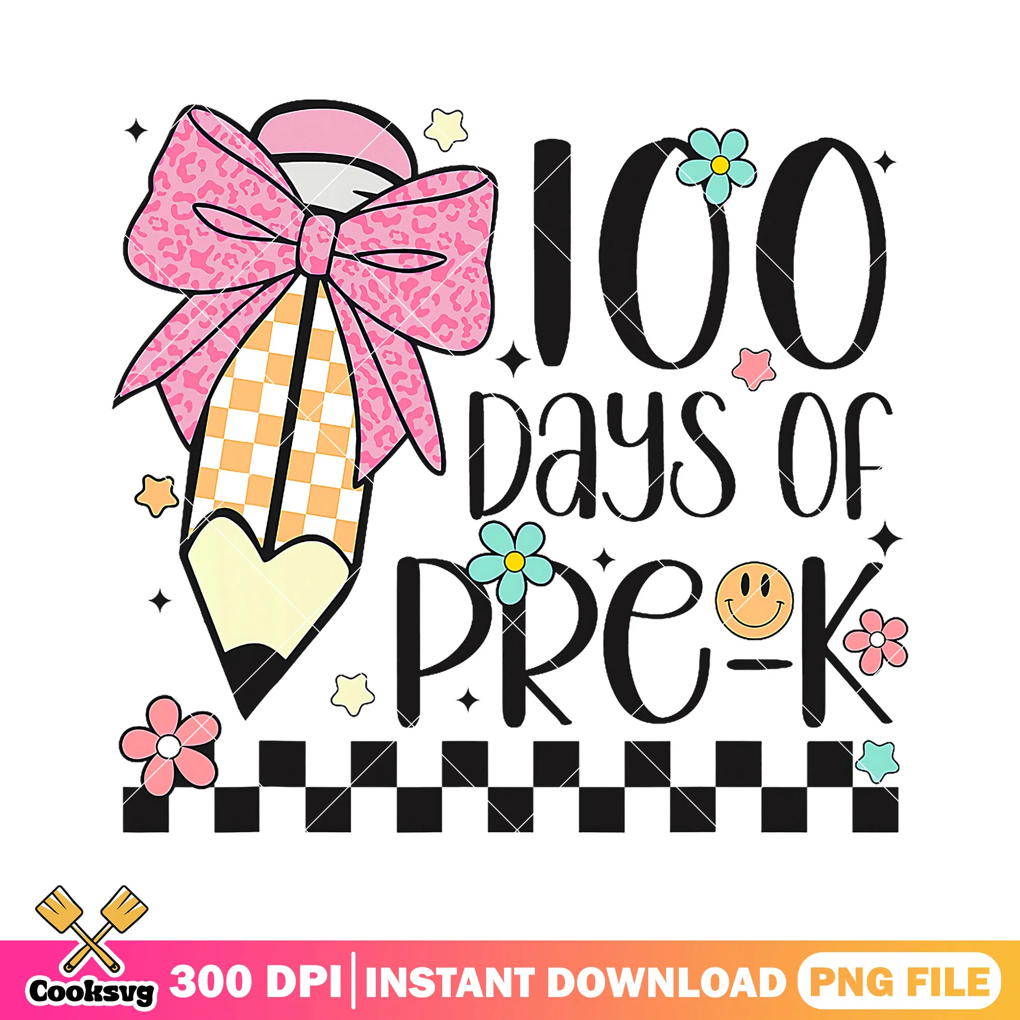 Pre-k of 100 days png, back to school idea png, big pencil png