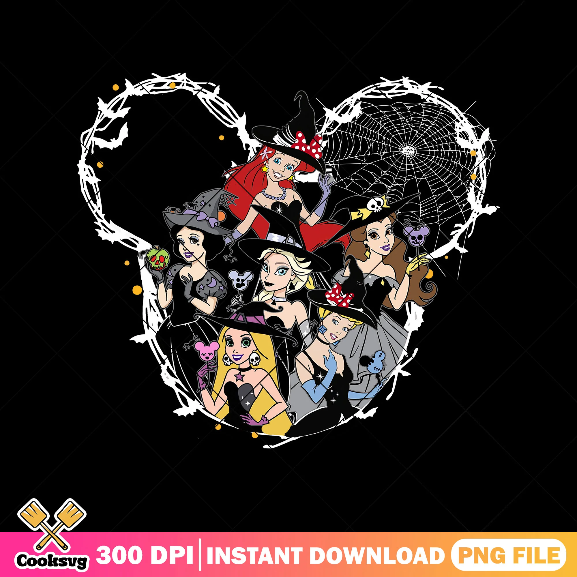 Princess halloween design png, cute princess png, disney princess png