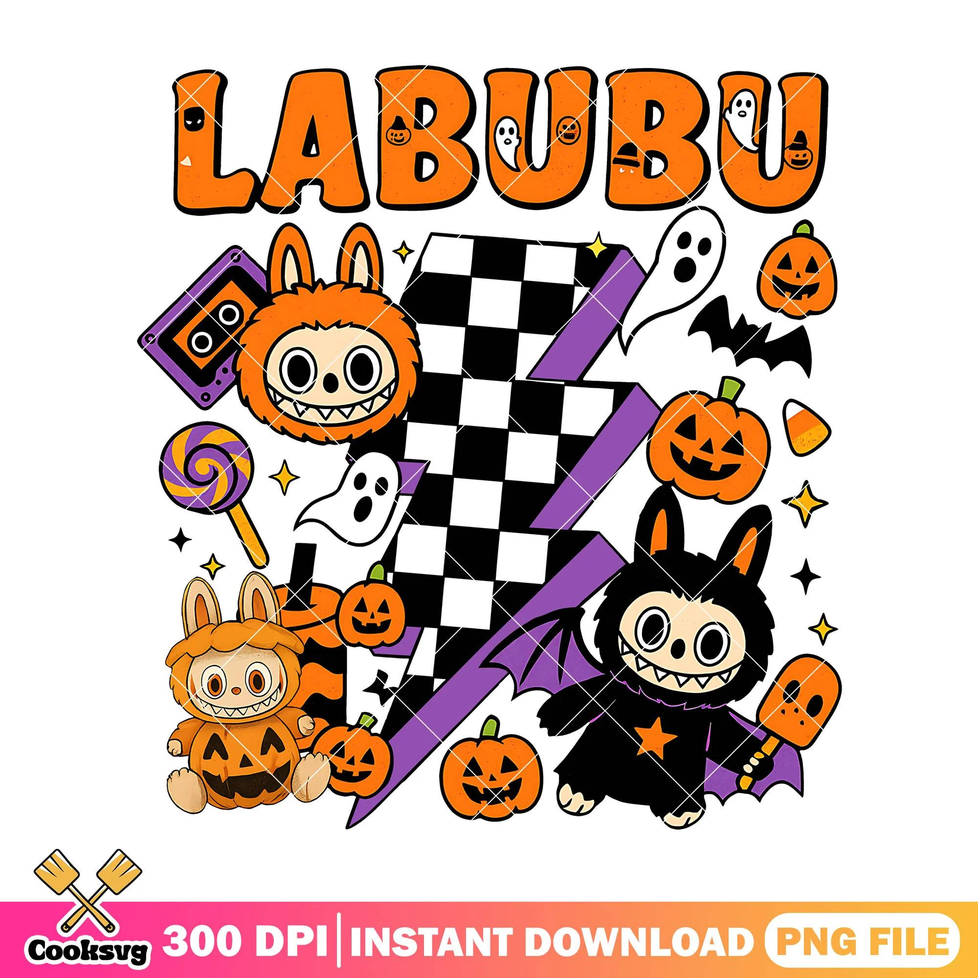 Pumpkin and labubu design png, labubu popmart png, spirit halloween png