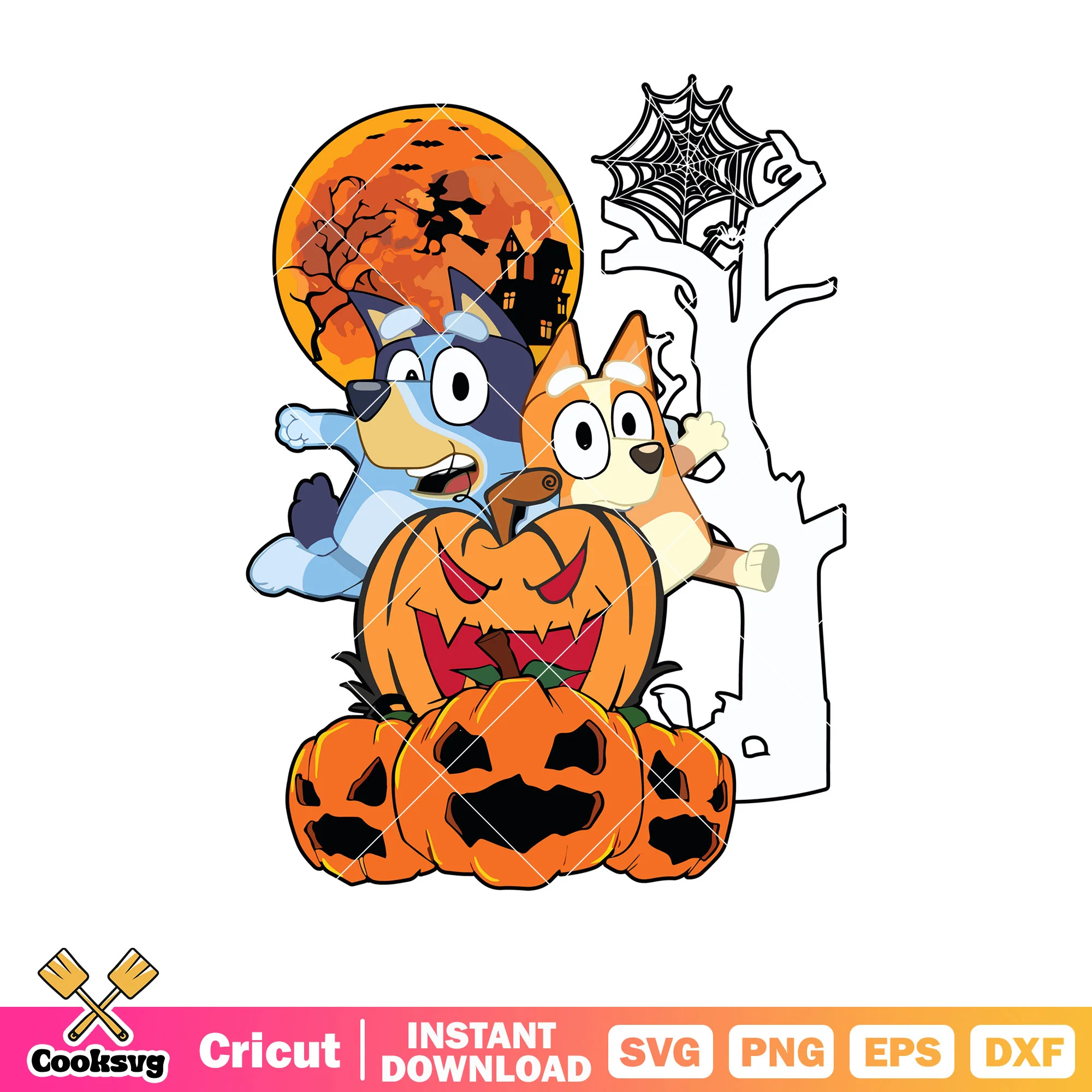 Pumpkin bluey bingo halloween svg, bluey ornament svg, cartoon bluey svg