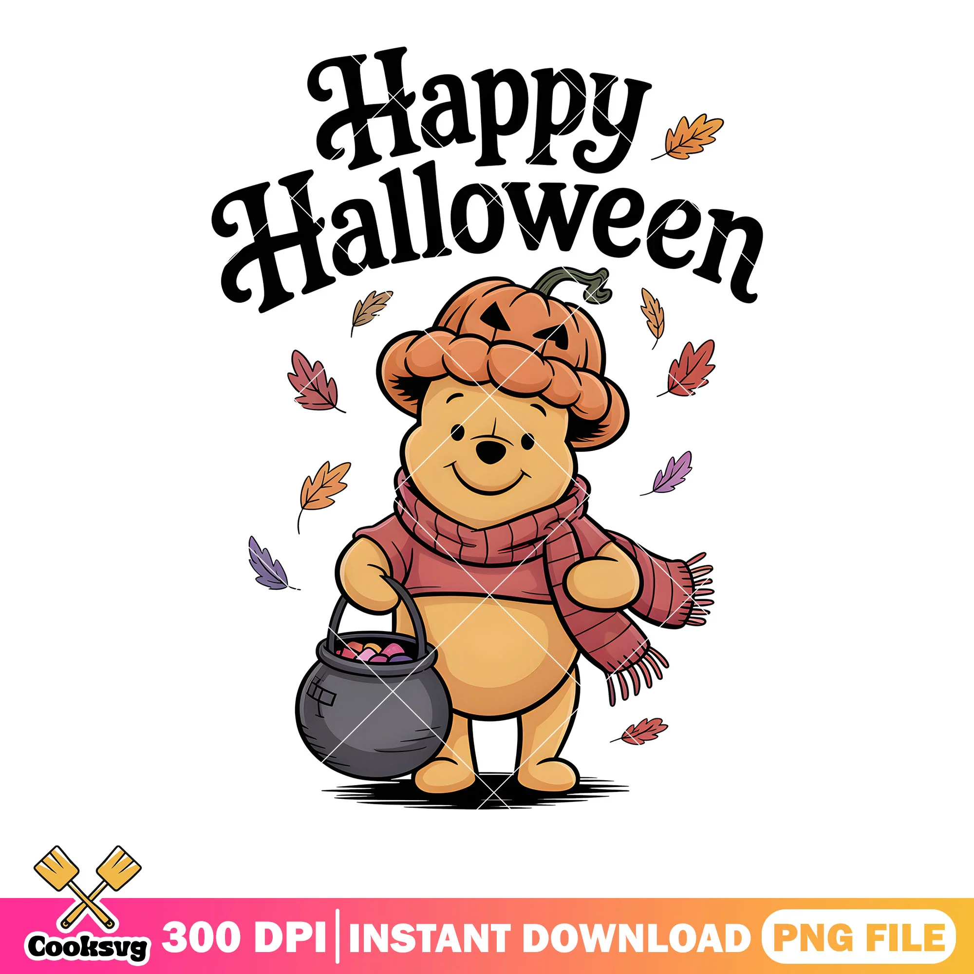 Pumpkin hat pooh poster png, happy halloween png, classic pooh png