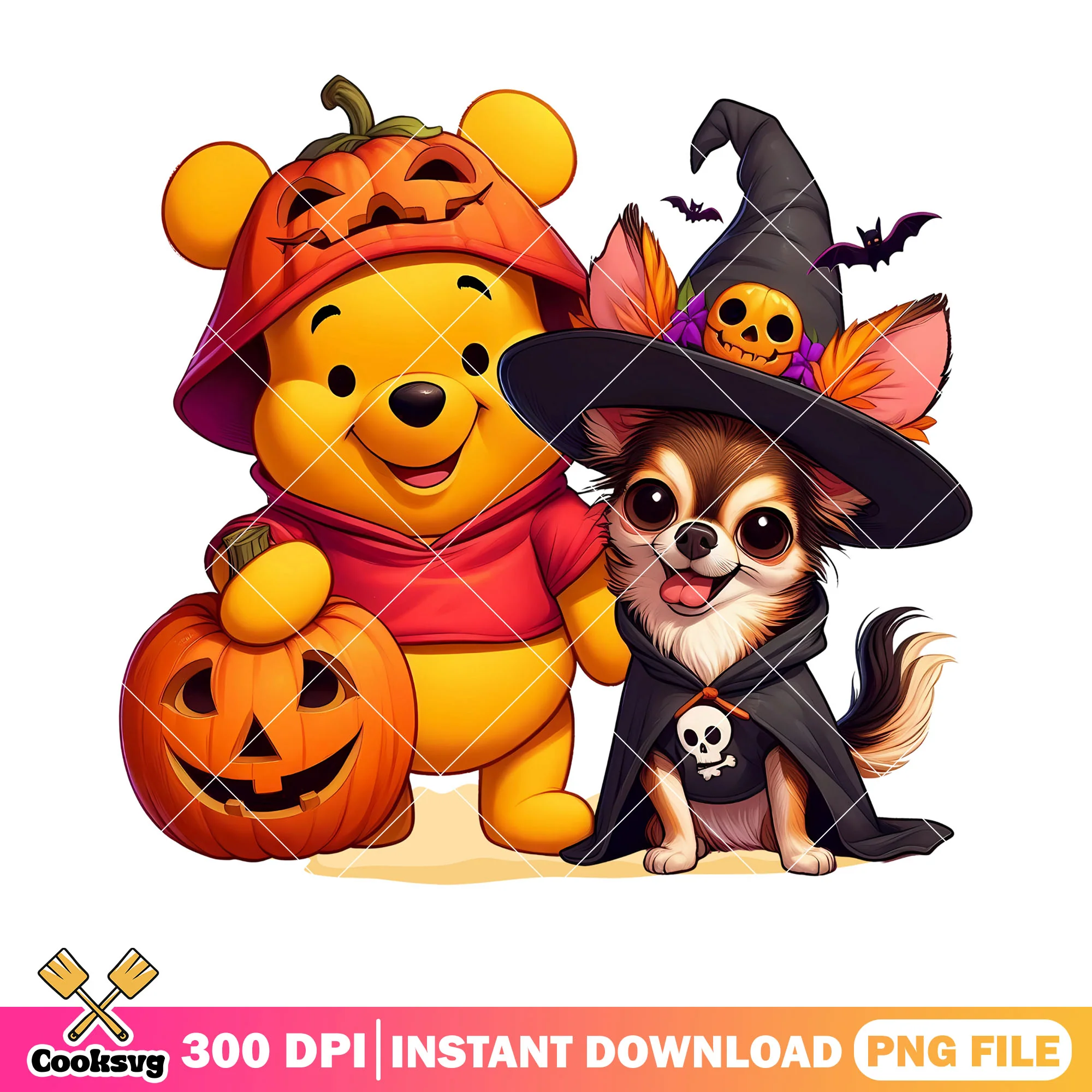 Pumpkin head pooh png, jack o lantern png, witch costume png