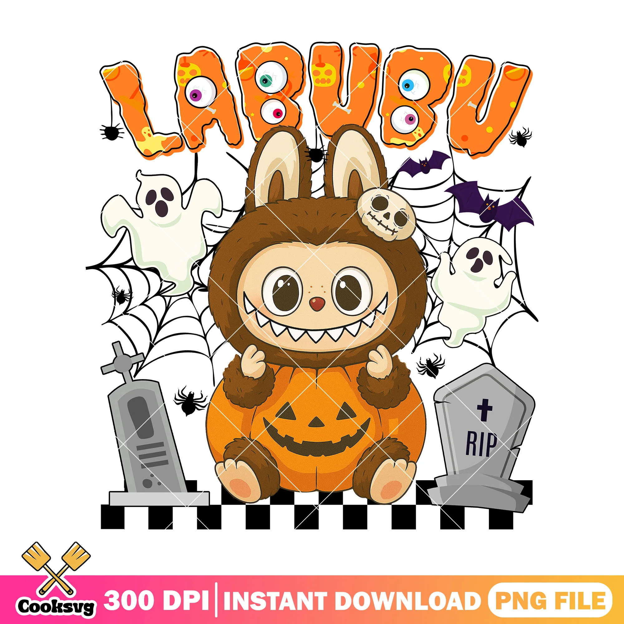 Pumpkin labubu halloween png, labubu cosutme png, labubu pumpkin png