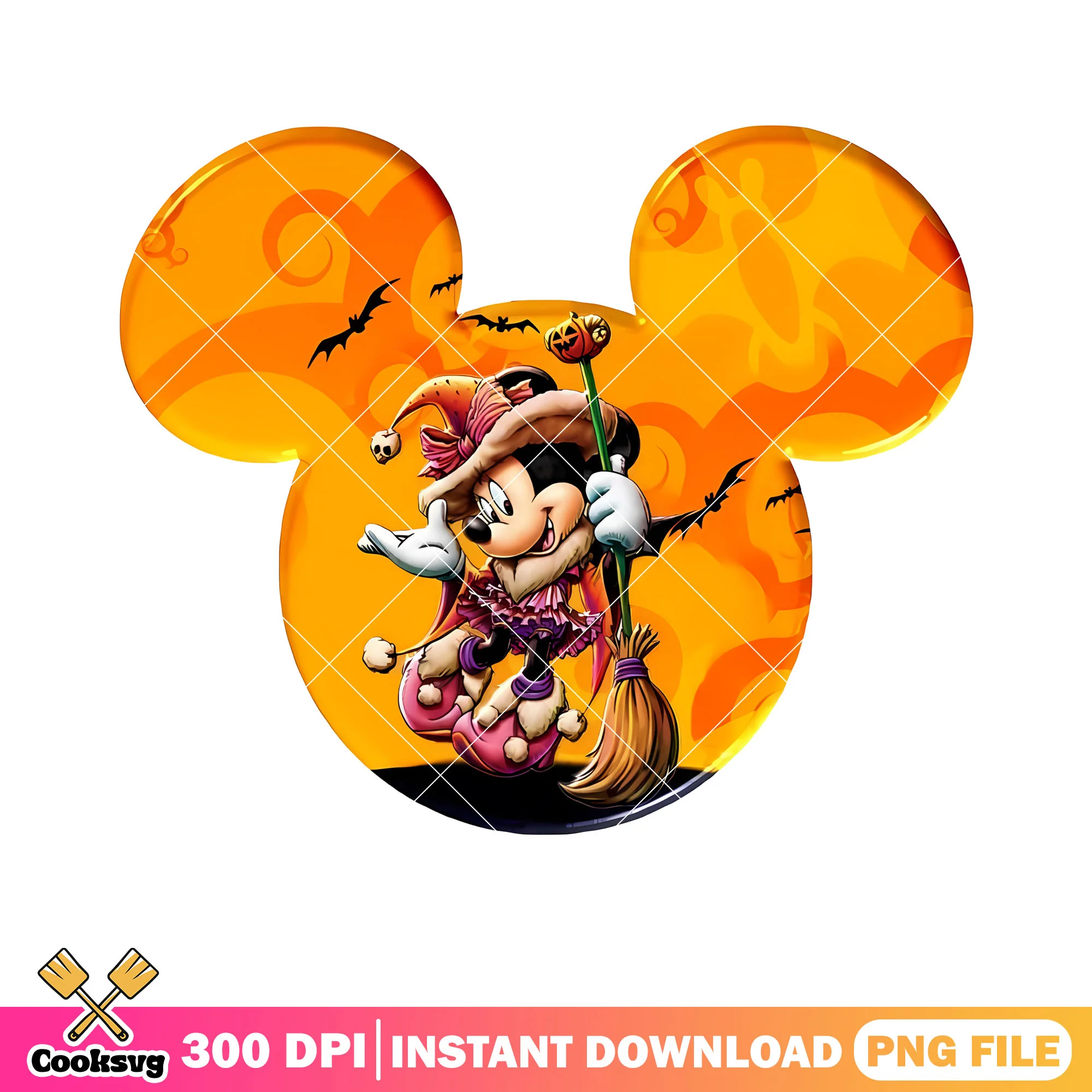 Punpkin witch broom minnie png, scary bats png, disney character png