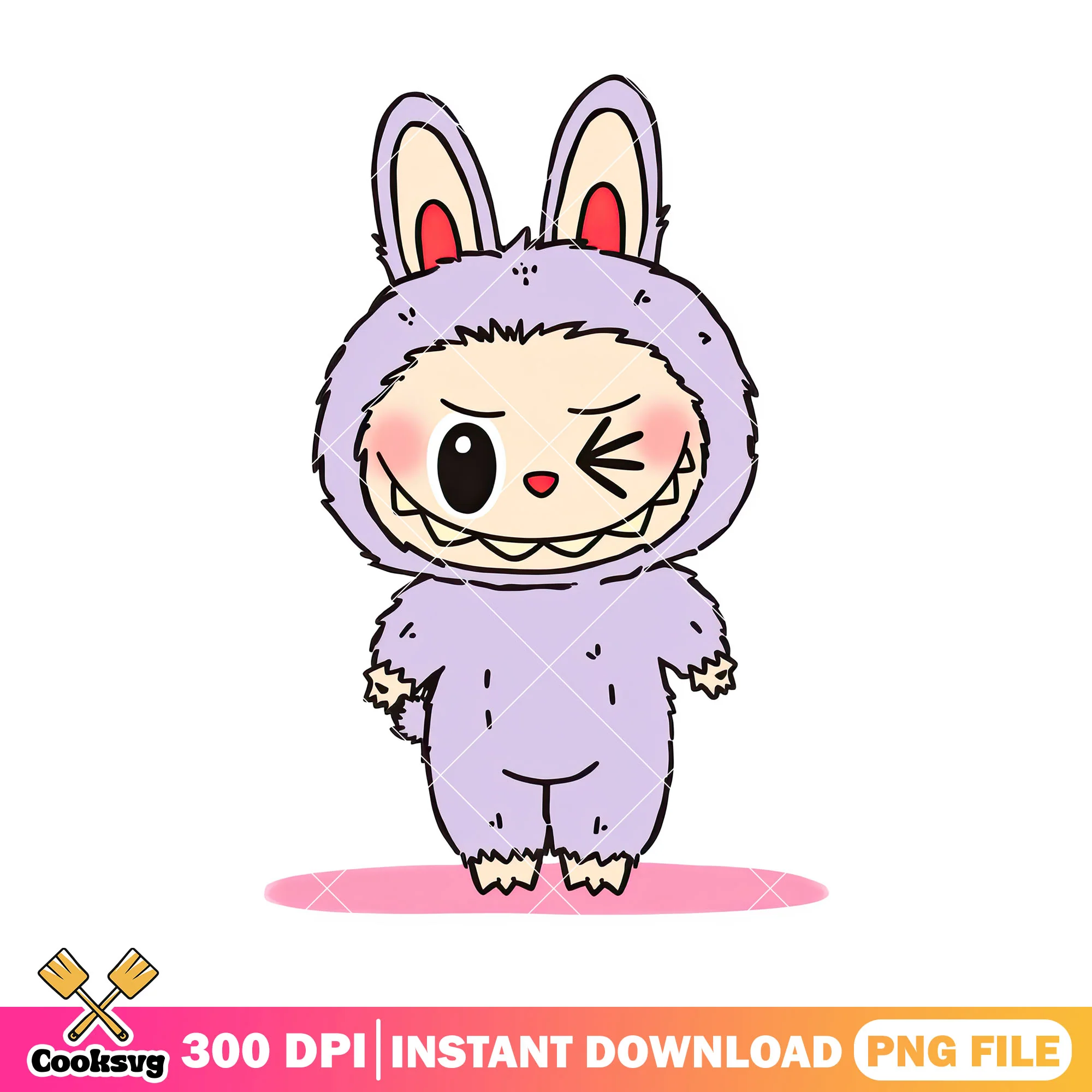 Purple labubu wink png, labubu hehe png, labubu art png