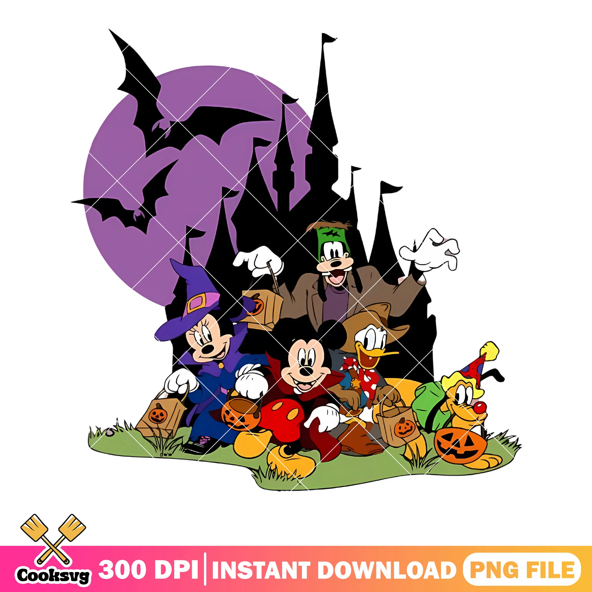 Purple super moon night png, vampire costume png, disney character png