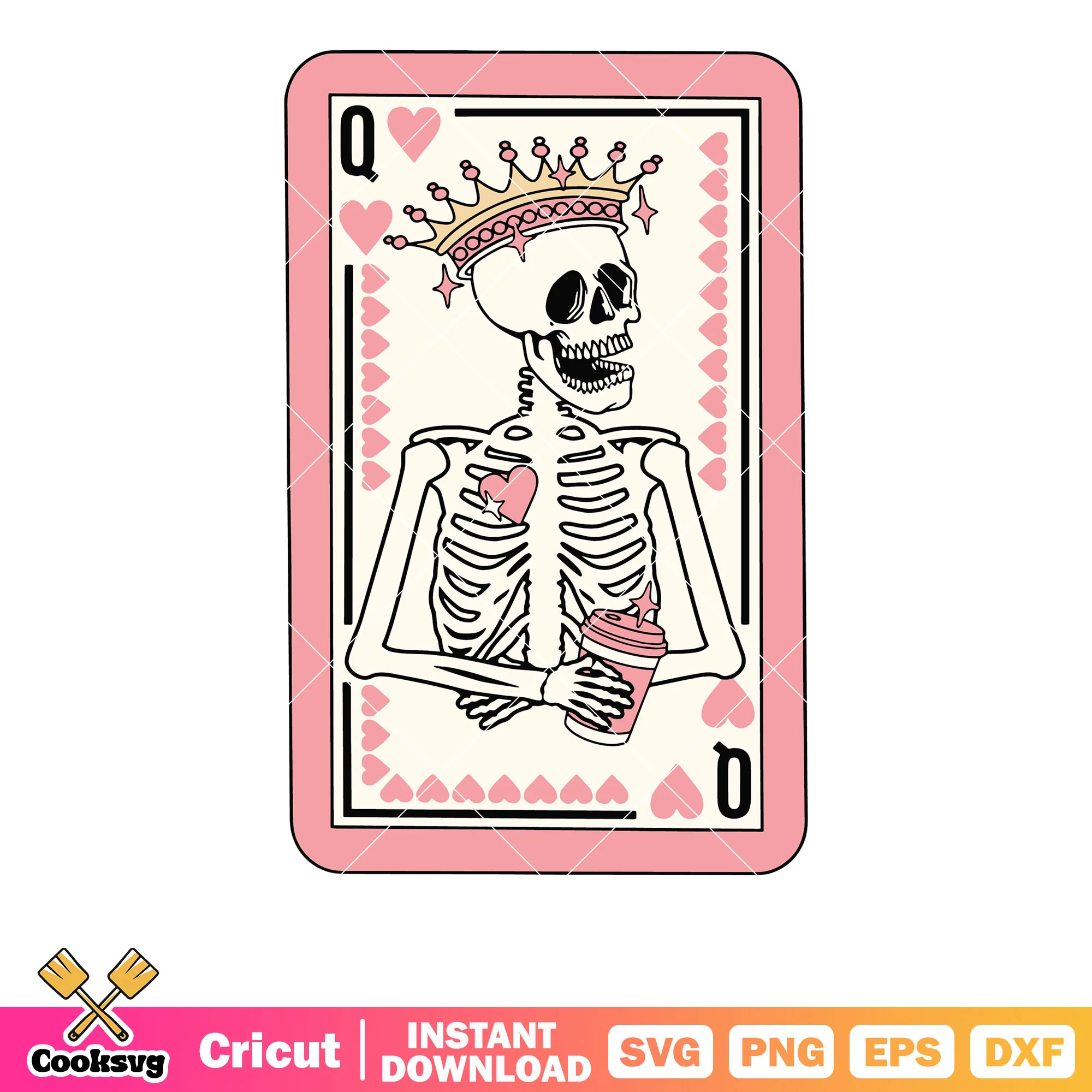 Queen card skeleton valentine svg, skeleton valentine svg