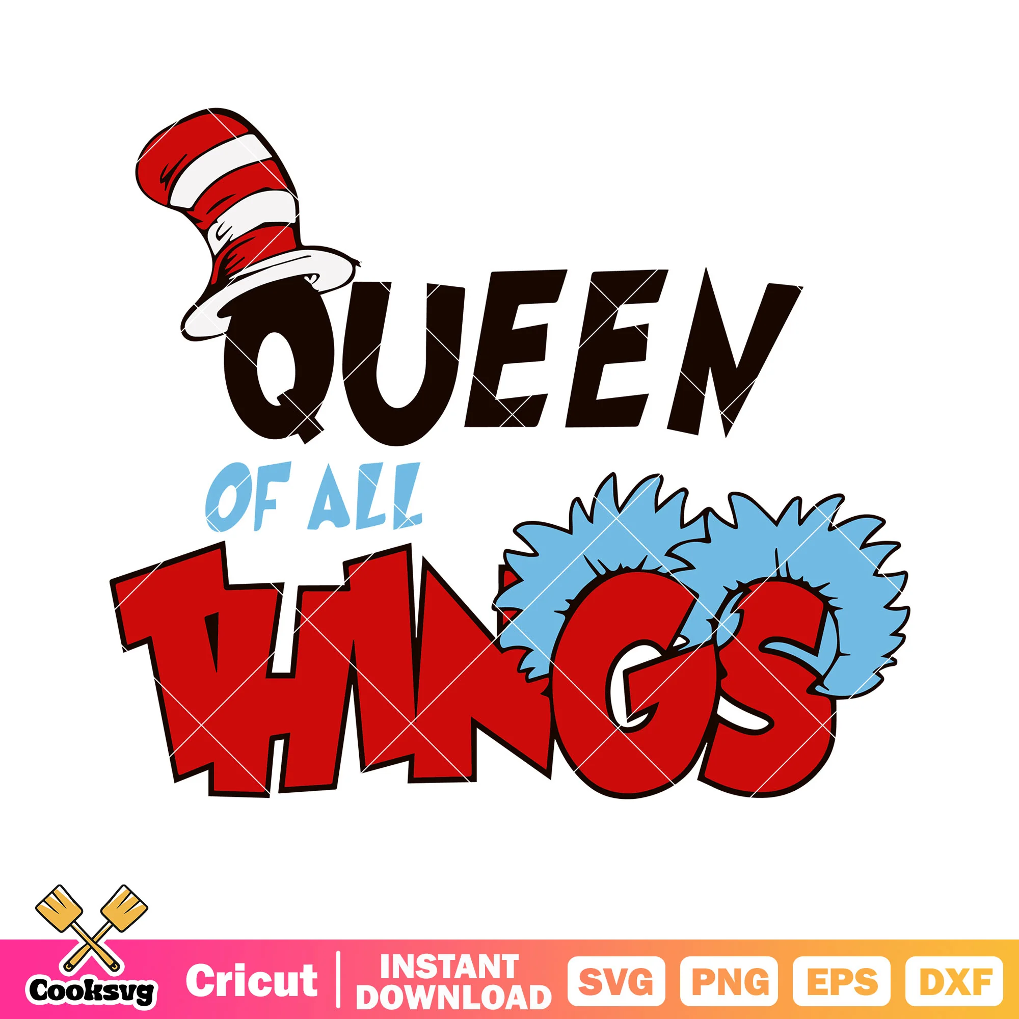 Queen of all things svg, red and white striped top hat svg