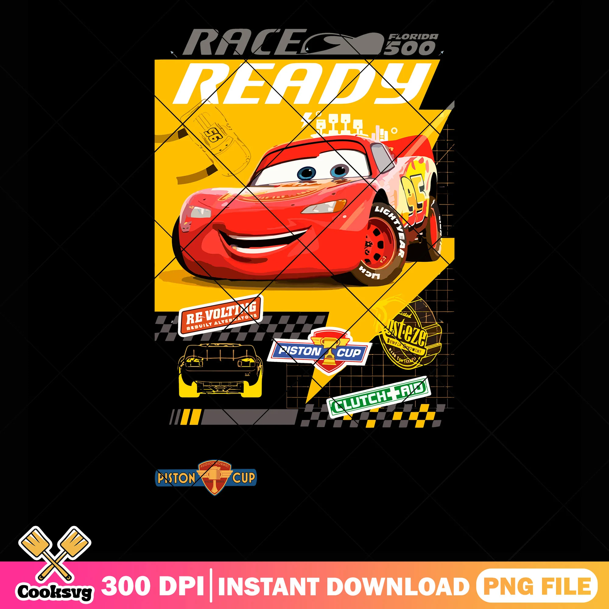 Race ready lingtning mcqueen png, piston cup png, disney pixar png