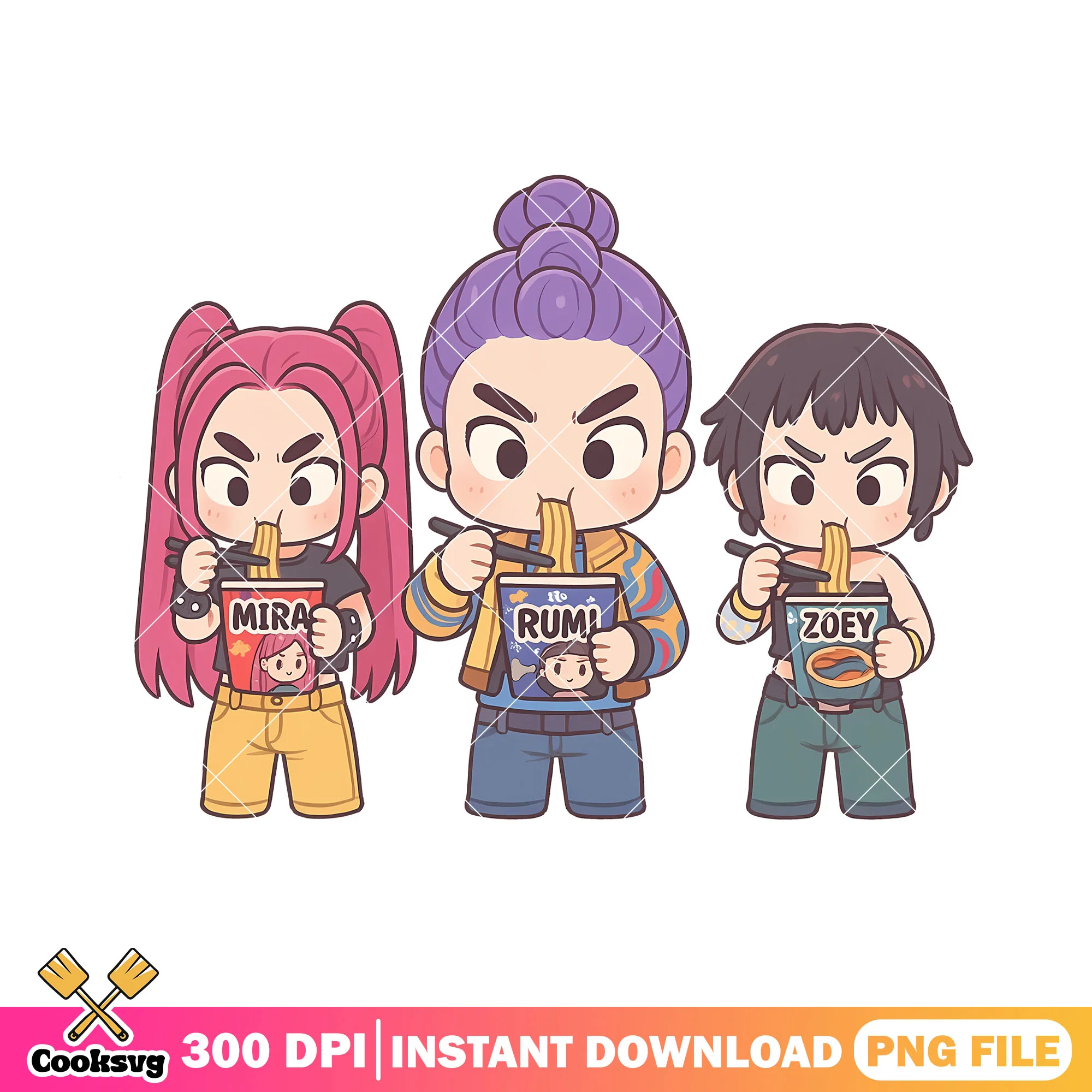 Rameyon girl band png, huntrix kpop png, huntrix rameyon png