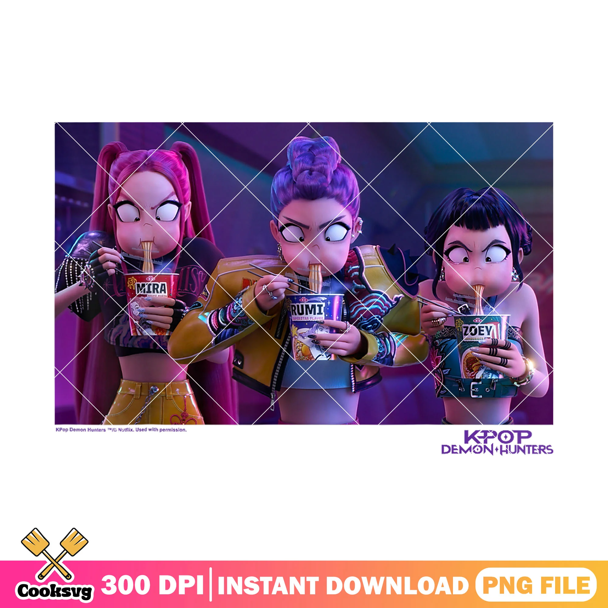 Ramyeon girl time png, huntrix ramyeon png, kpop demon hunters png