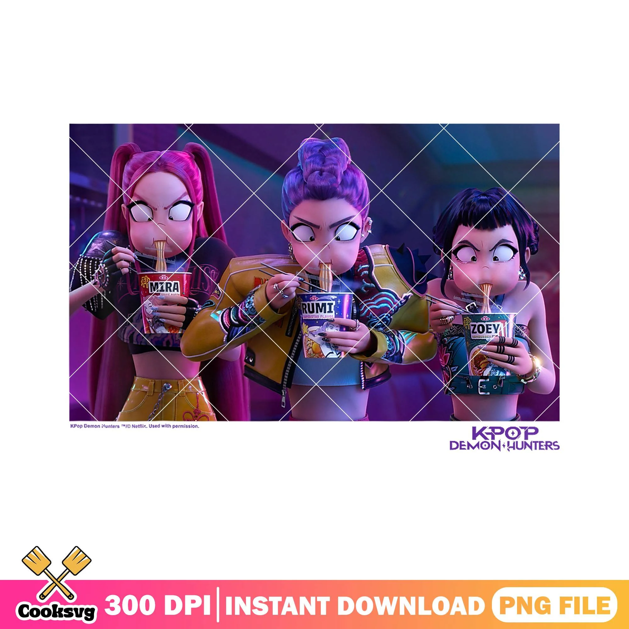 Ramyeon time png, huntrix ramyeon png, kpop demon hunters png