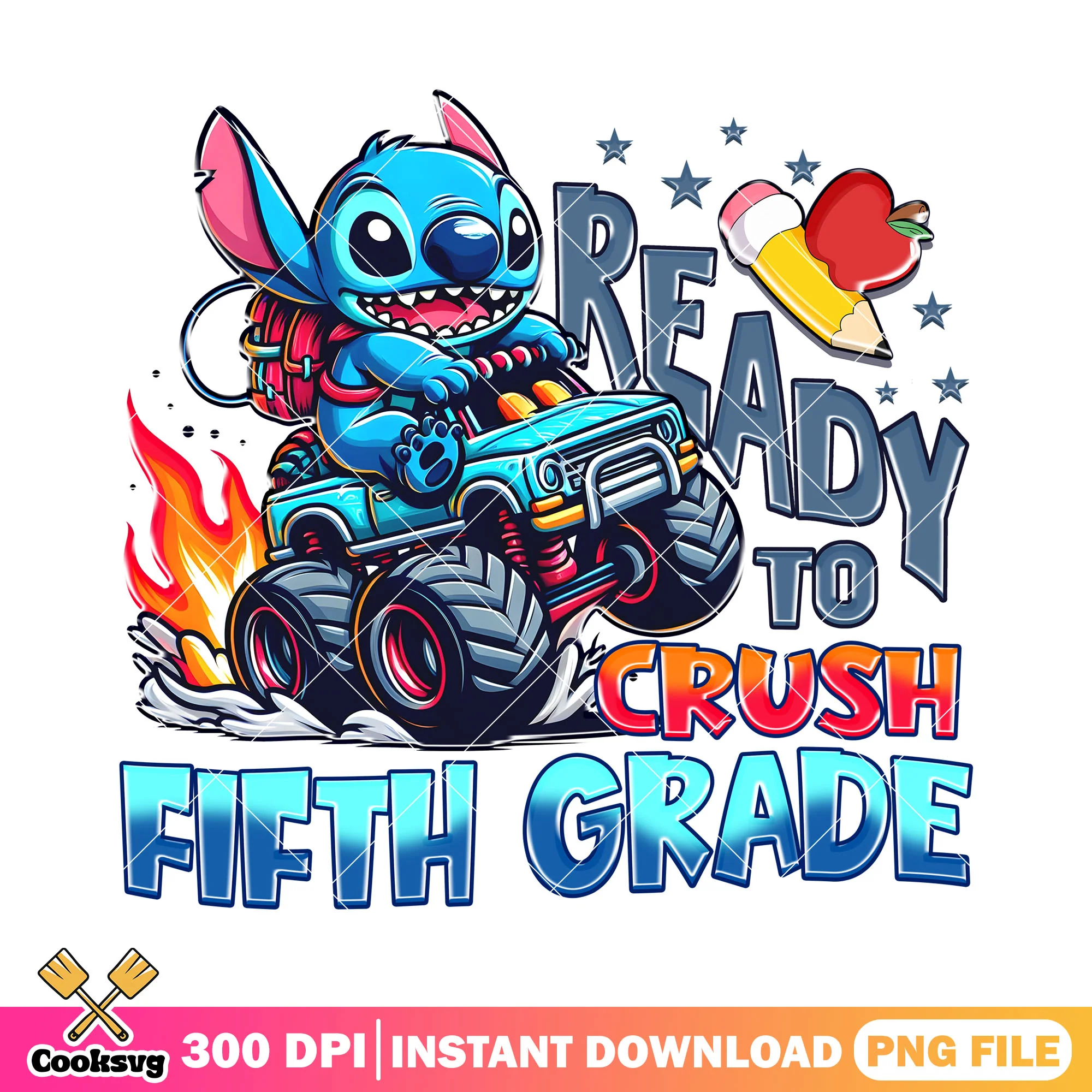 Ready to crush fifth grade png, stitch disney png, back to school day png