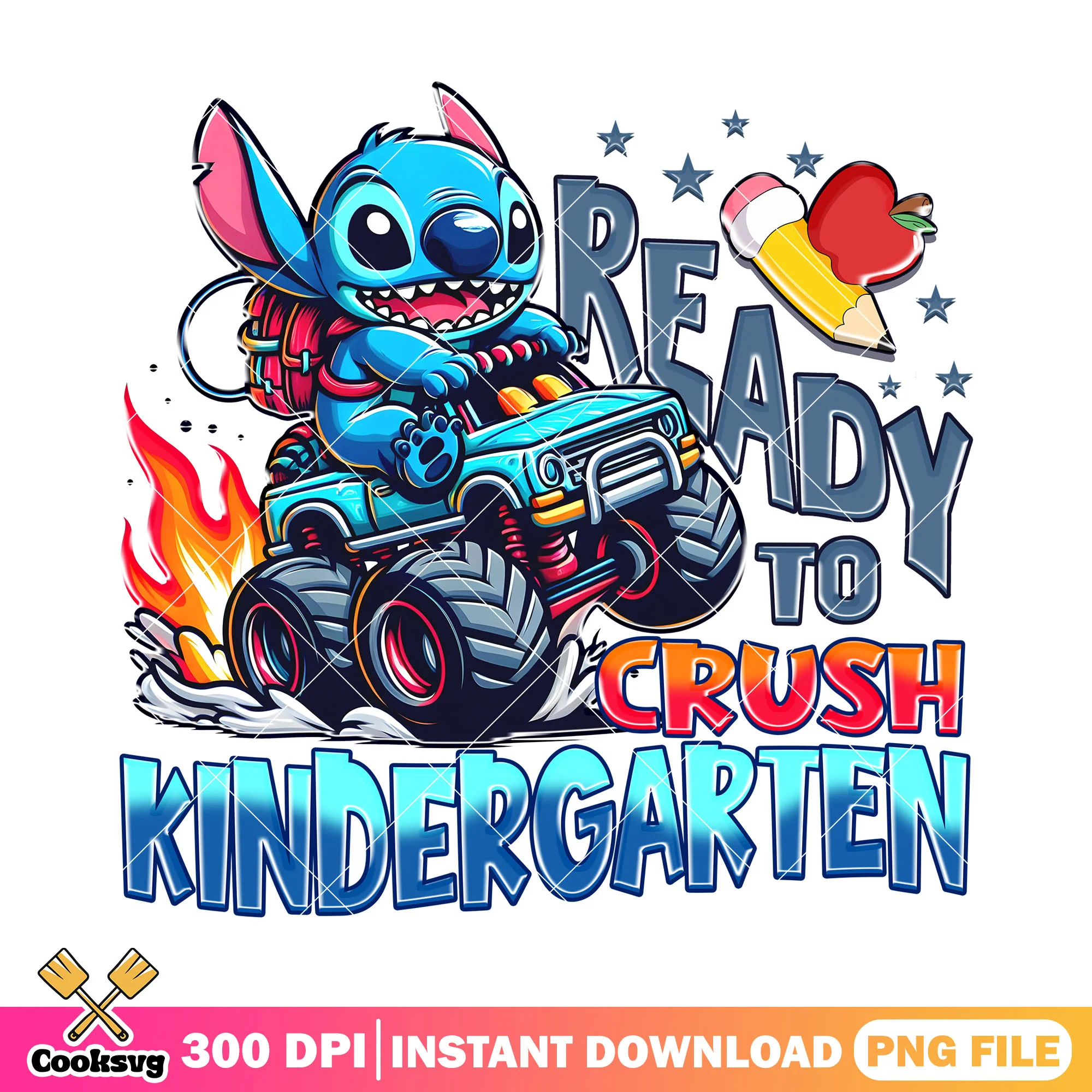 Ready to crush kindergarten png, stitch art png, back to school day png