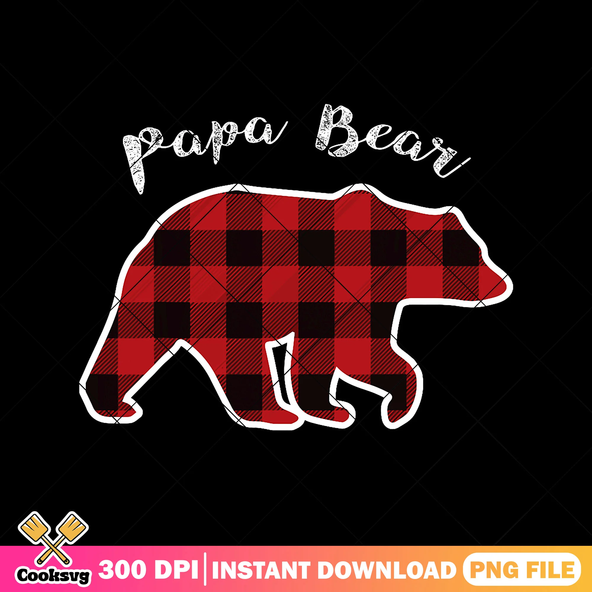 Red buffalo plaid papa bear png, grizzly bear png, retro dad png