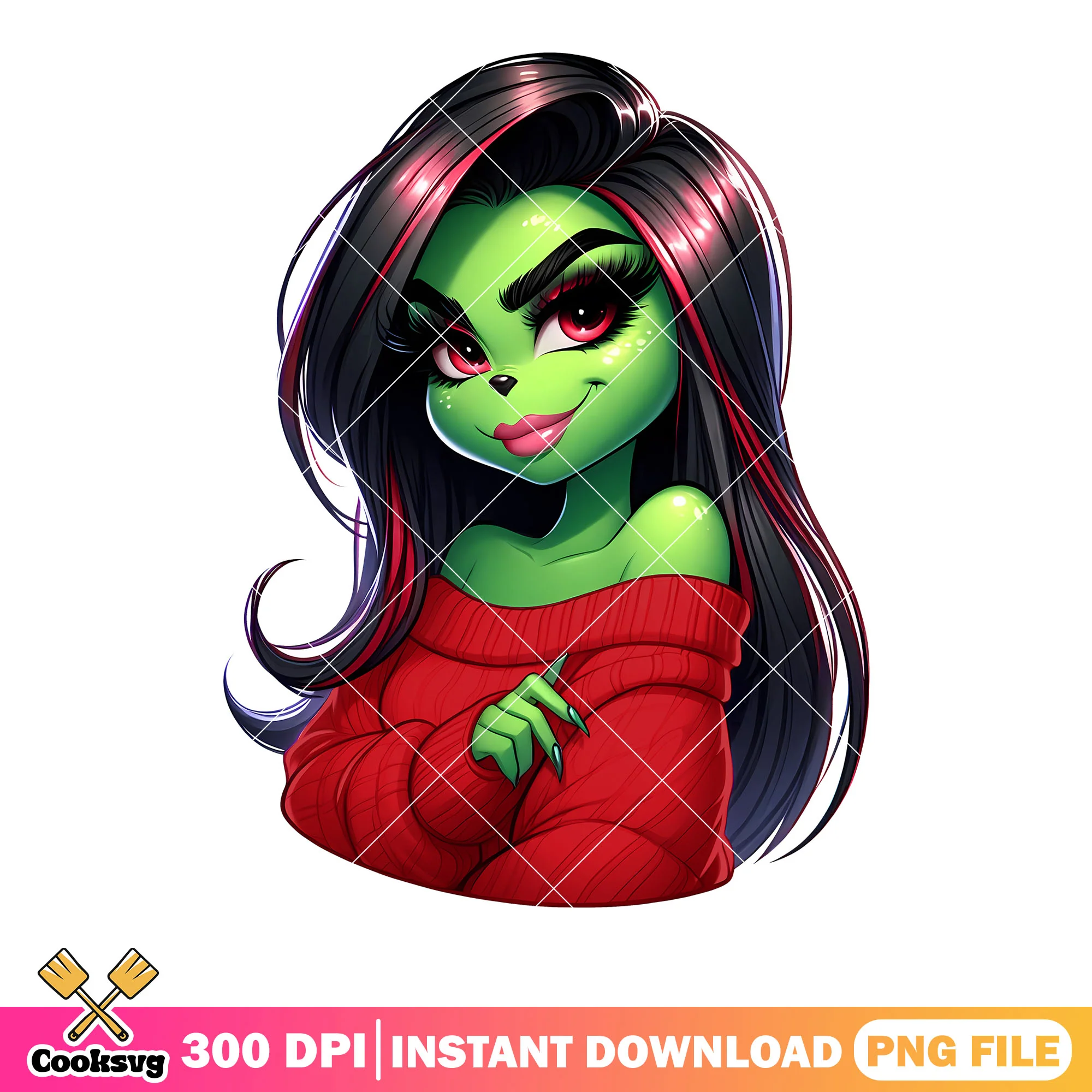 Red dress sexy grinch woman png, christmas movies png, the grinch png