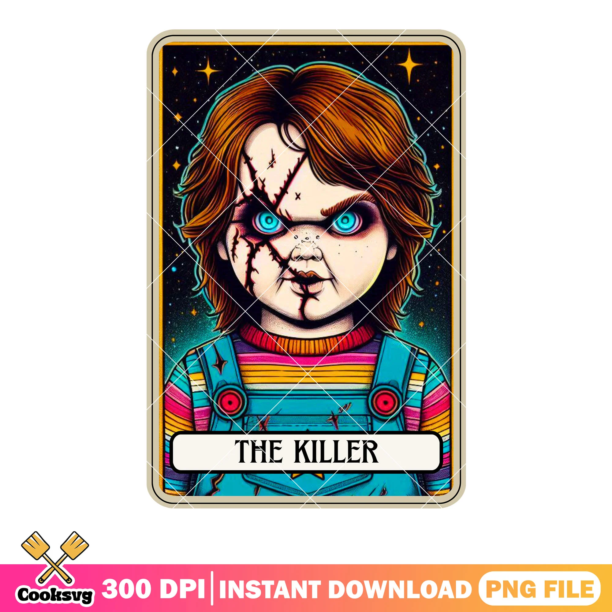 Red hair scared face doll png, blue eyes png, childs play movies png