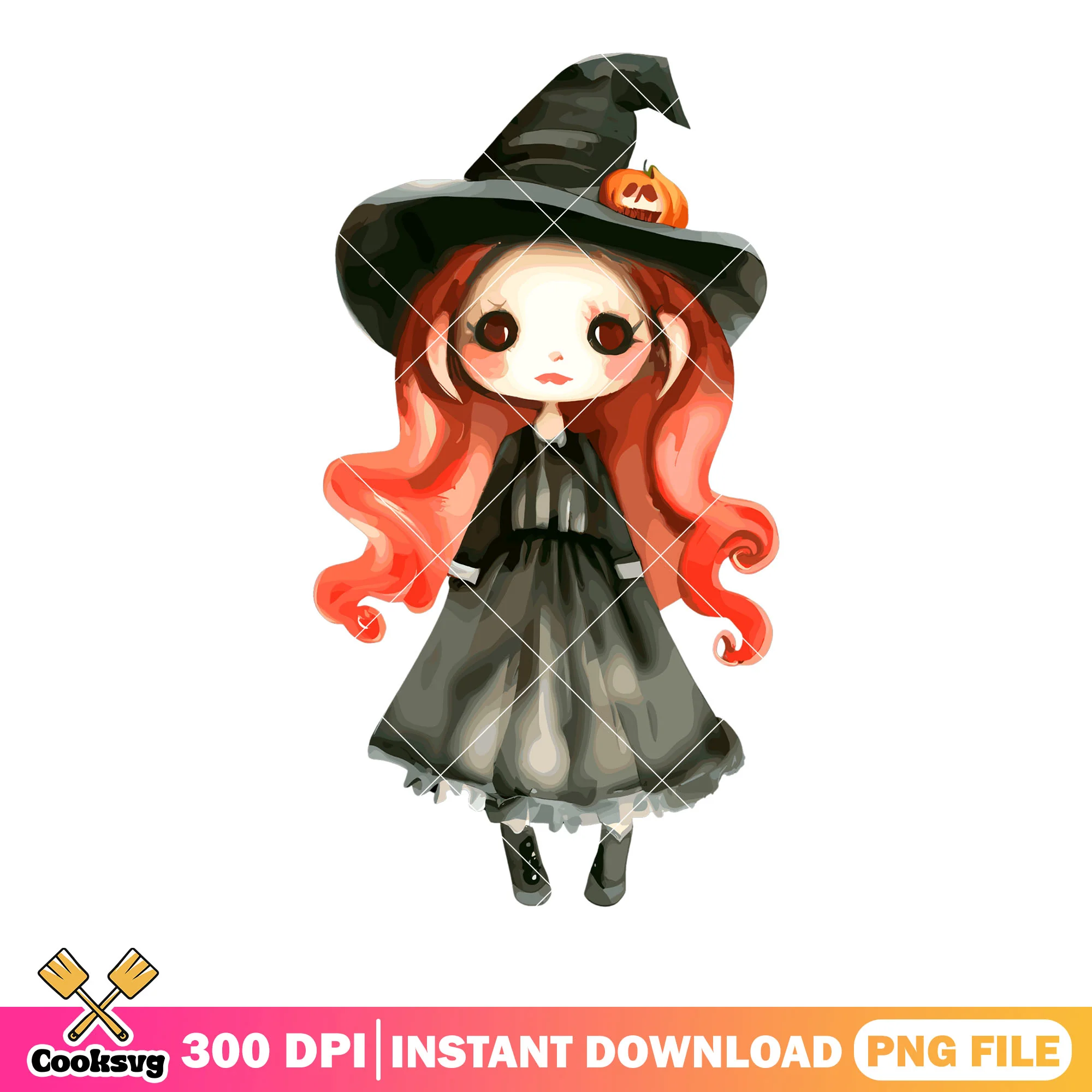 Red hair the witches png, witchs hat png, halloween scary png