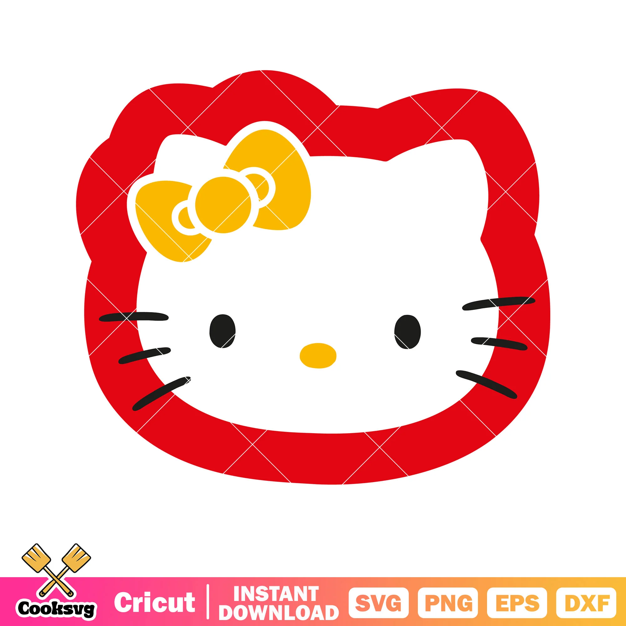 Red hello kitty head svg file, hello kitty head svg, kitty cat svg