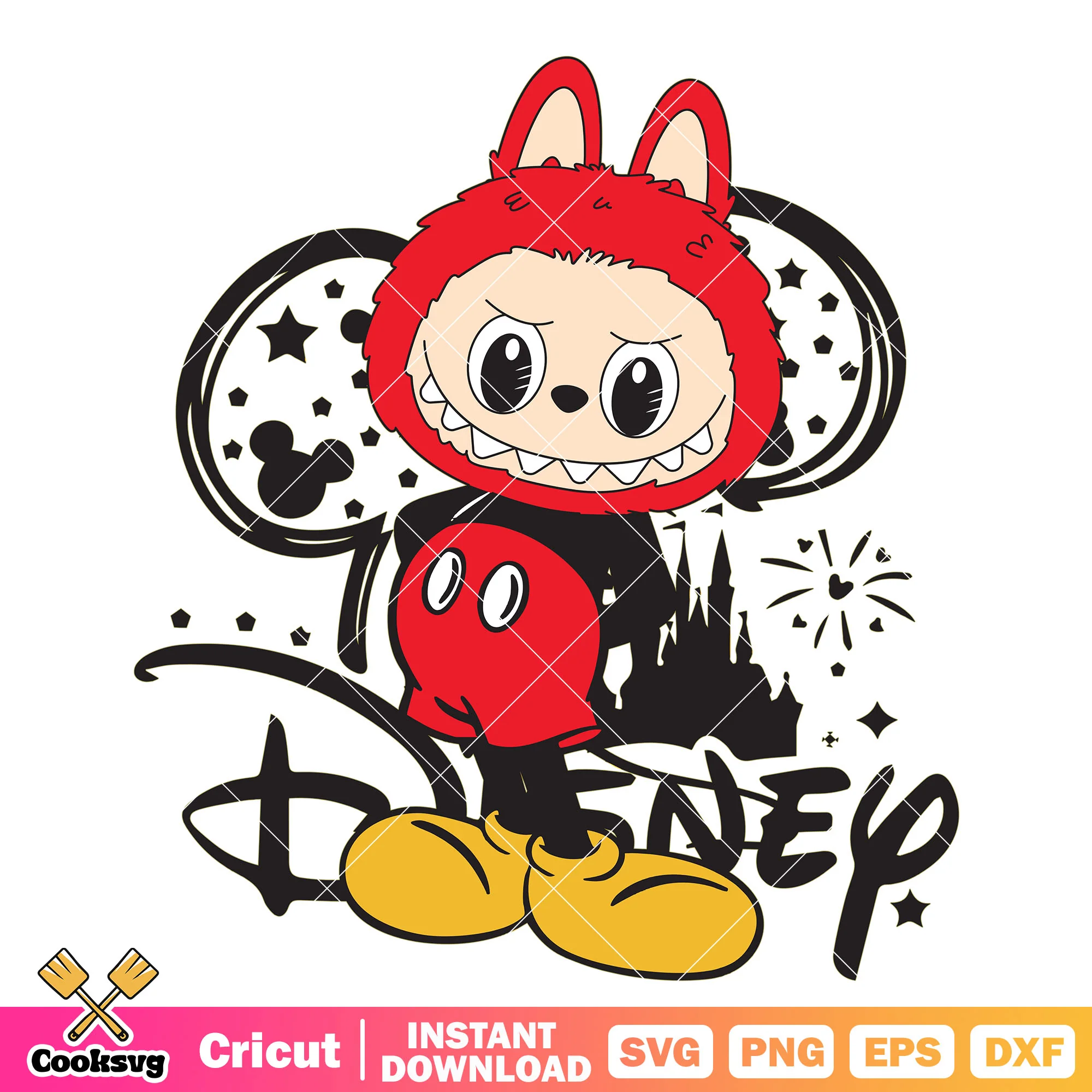 Red labubu in disney svg, disney labubu popmart svg, red labubu svg