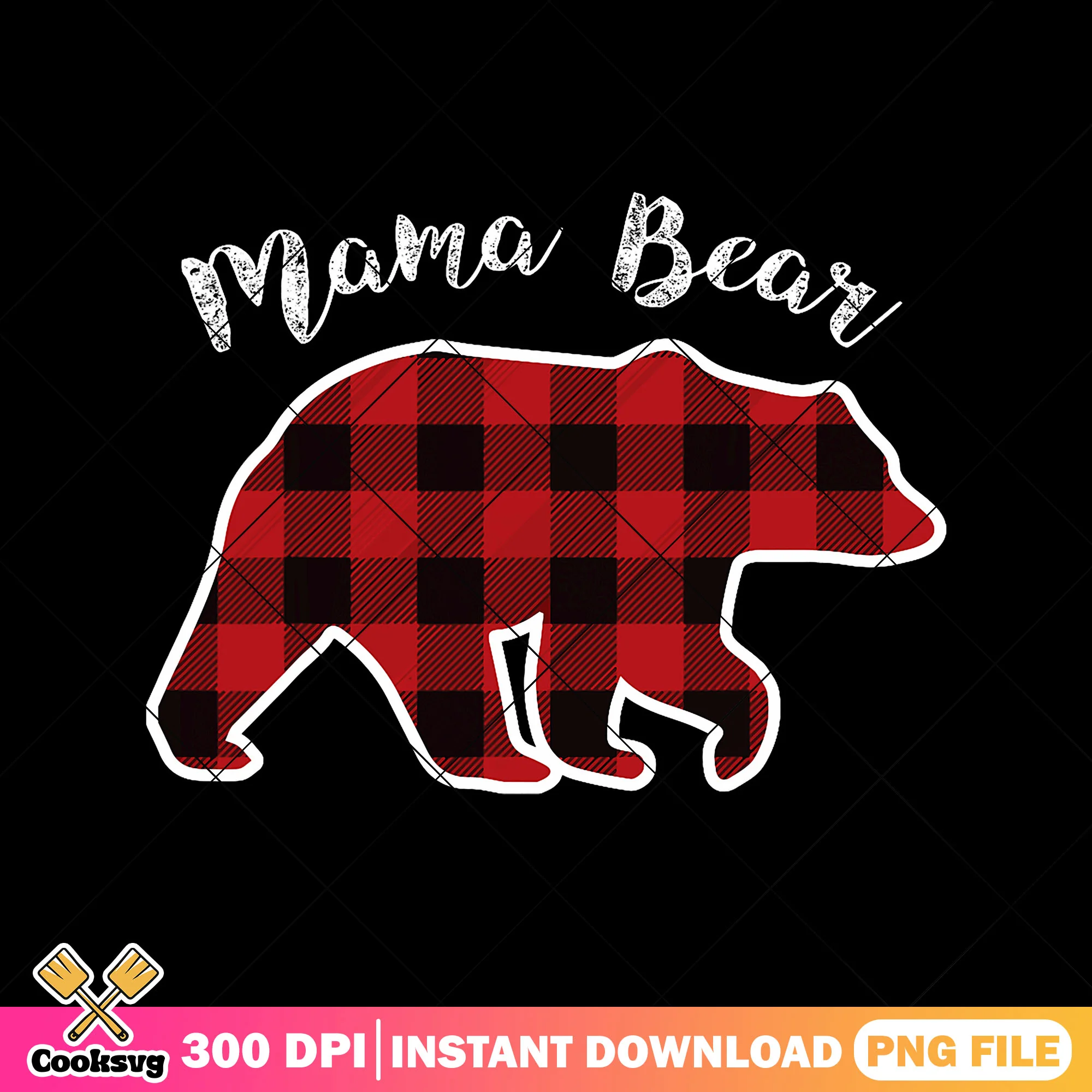 Red plaid christmas mama bear png, mothers day png, plaid bear png