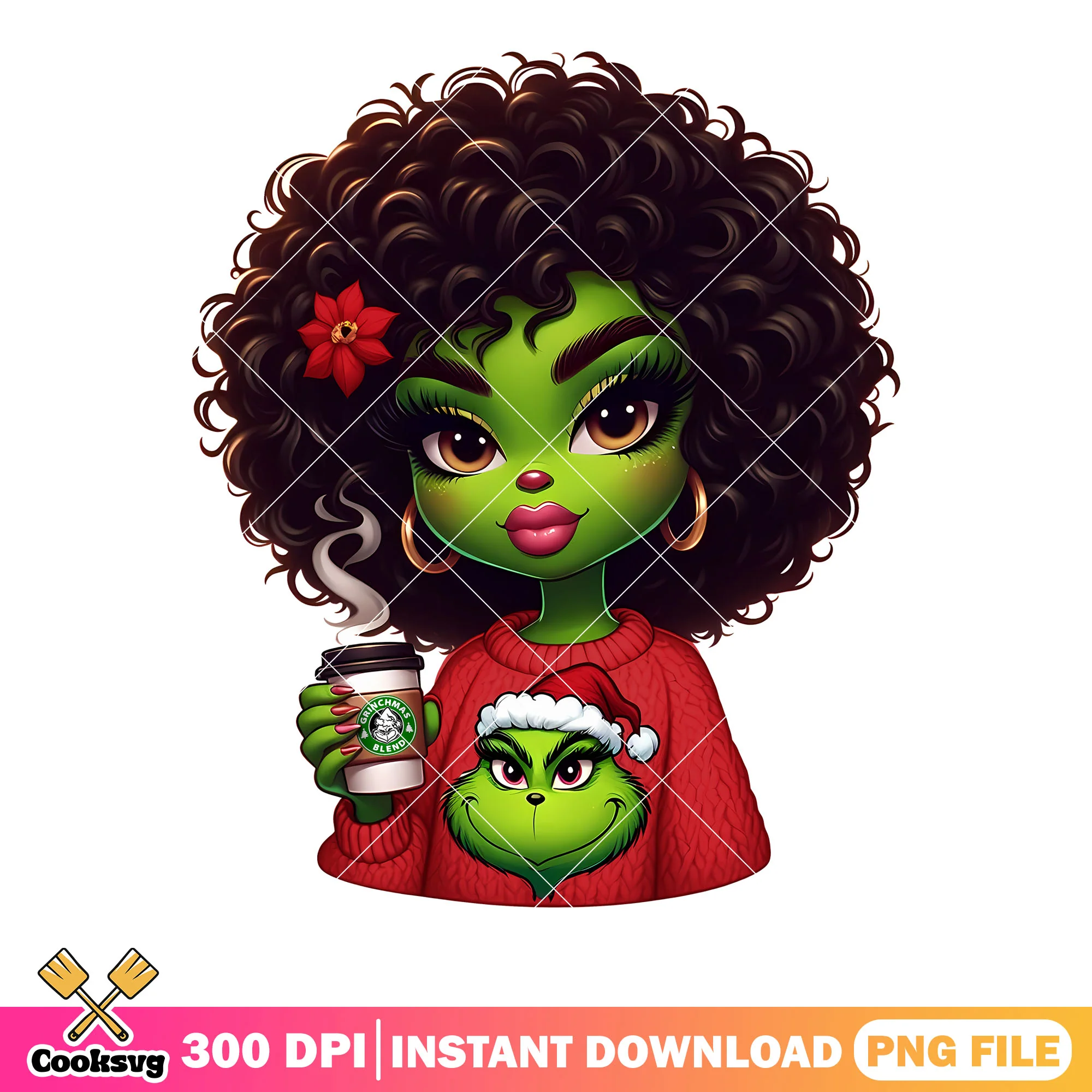 Red sweater christmas grinch girl png, xmas png, the grinch png