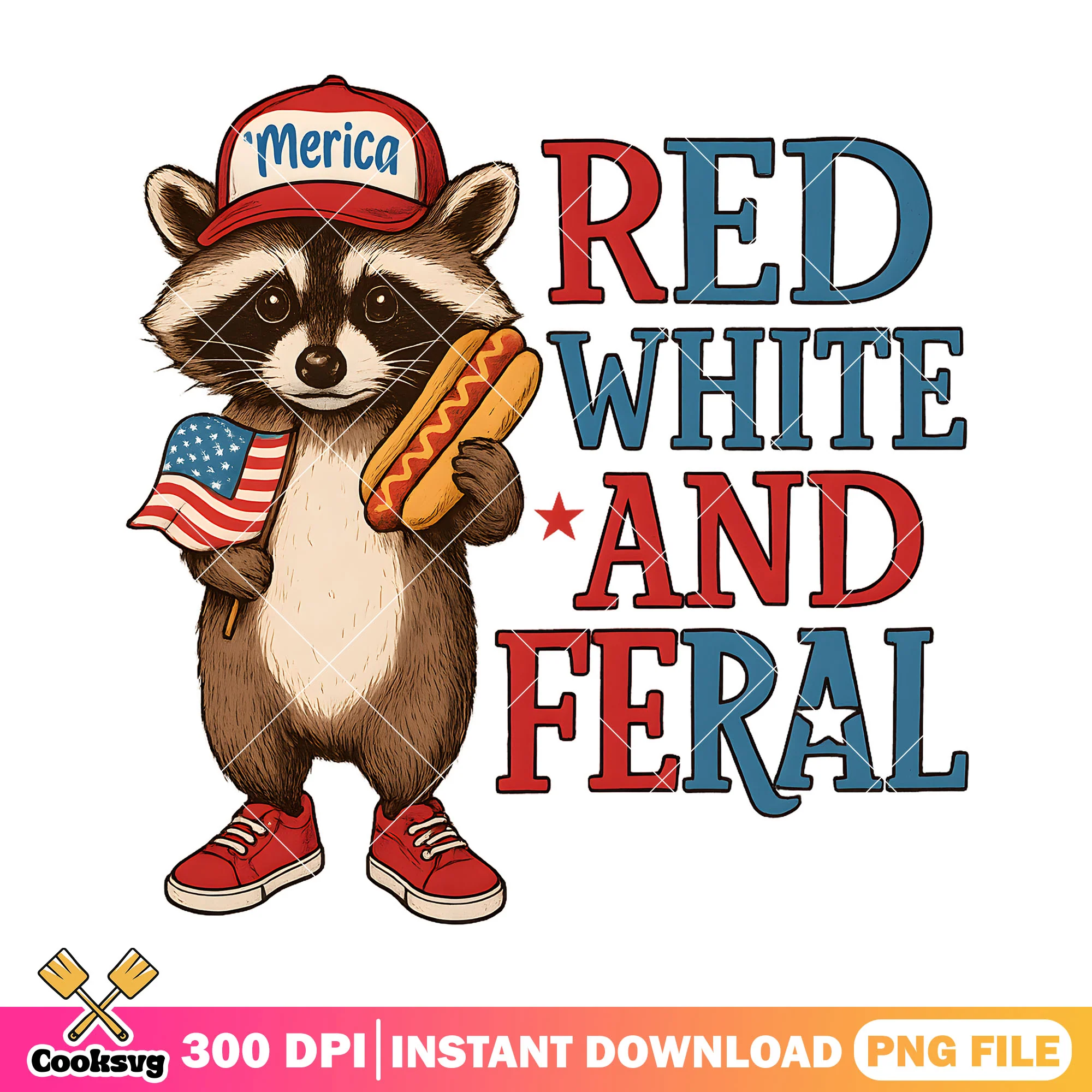 Red white and feral merica png, feral raccoon png, red white america png
