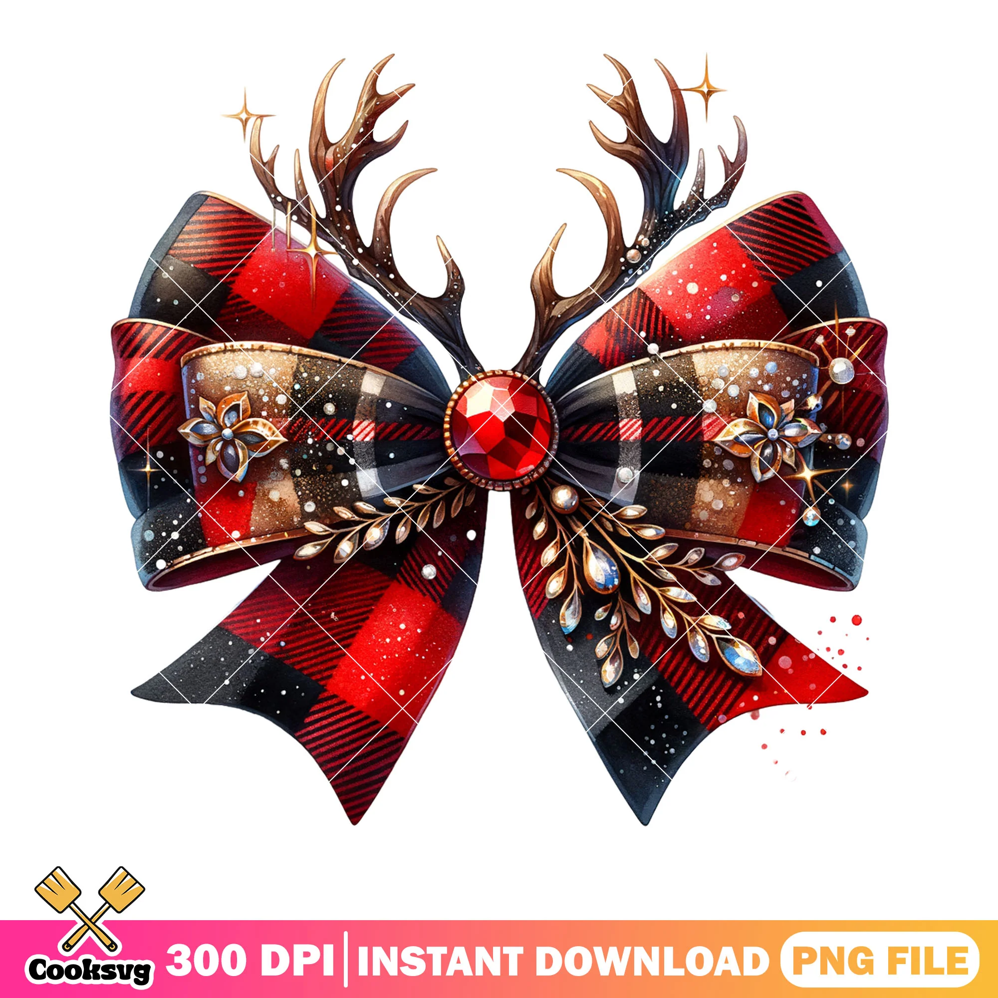 Reindeer christmas ruby bow png, merry xmas png, christmas vibes png
