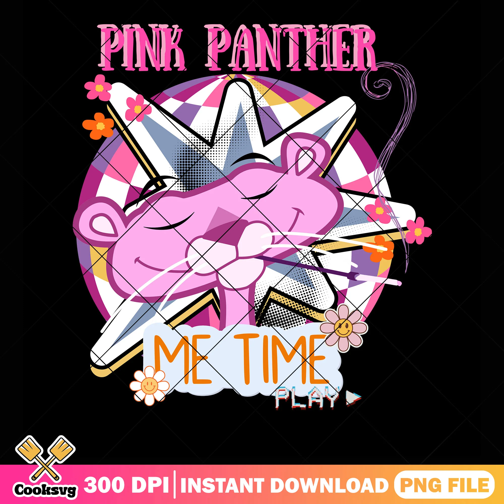 Relax Pink Panther smile png, Me Time, 90s style png