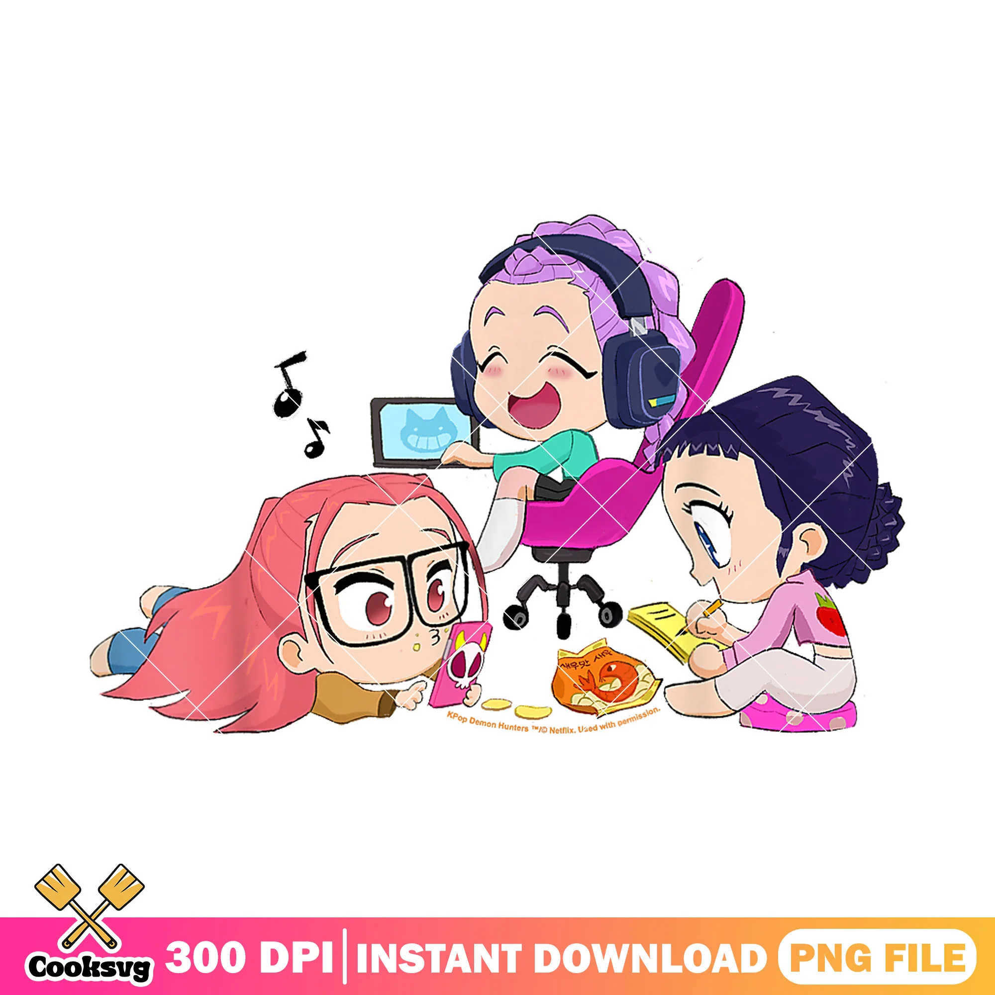 Relaxing chibi huntrix girl png, huntrix girl png, kpop huntrix png
